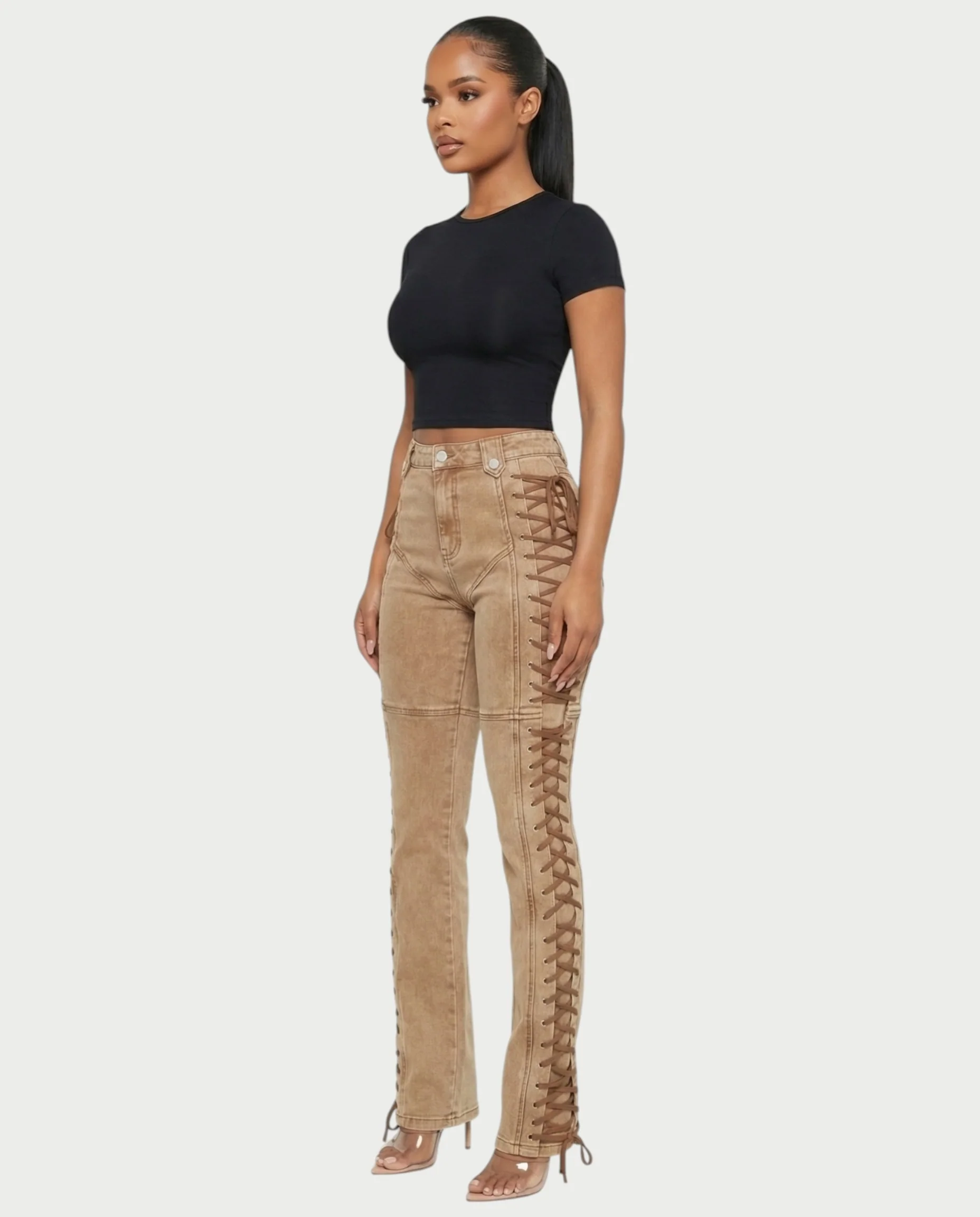 MAEVA Lace-Up Side Detail High-Waist Straight-Leg Pants - Image 4