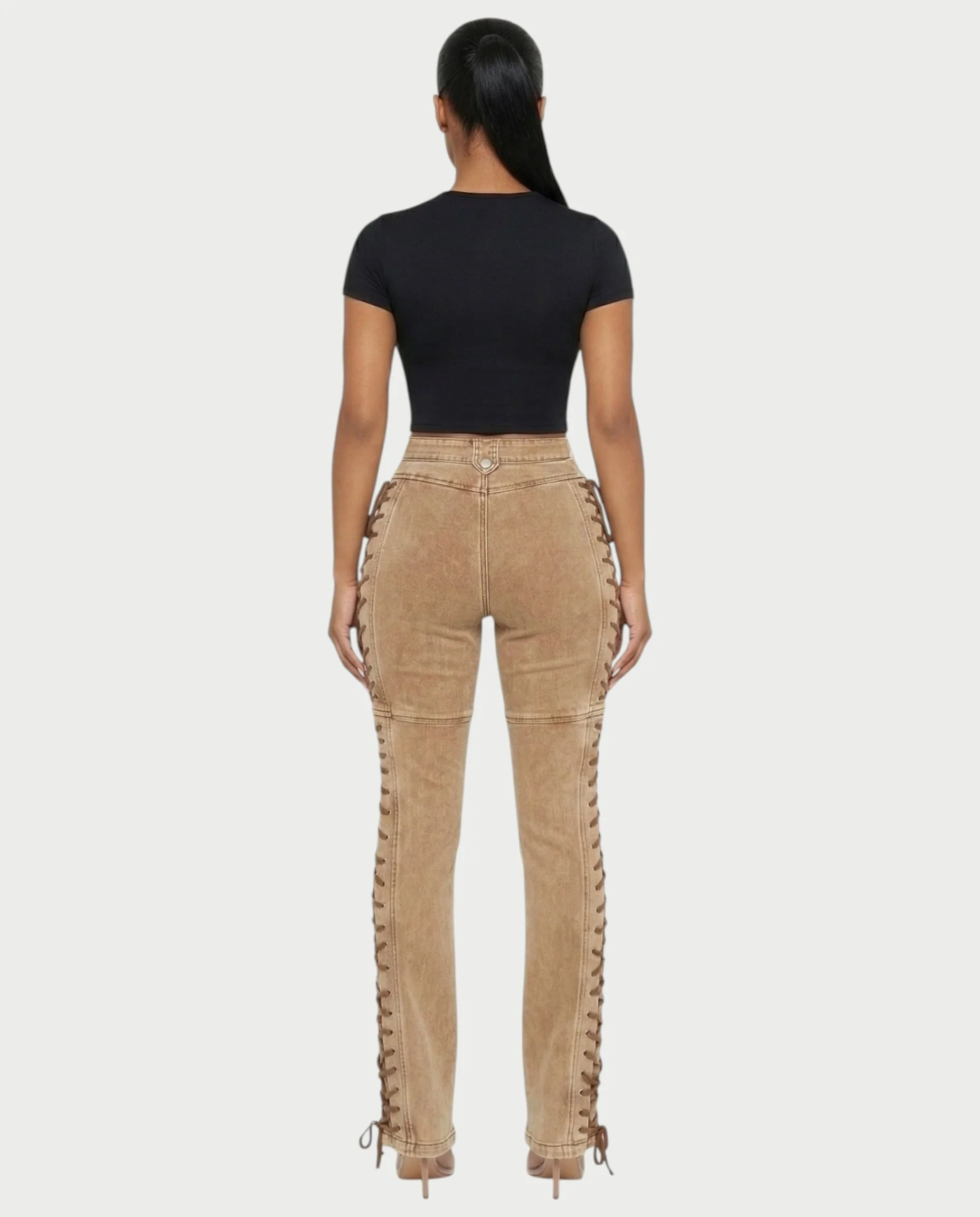 MAEVA Lace-Up Side Detail High-Waist Straight-Leg Pants - Image 5