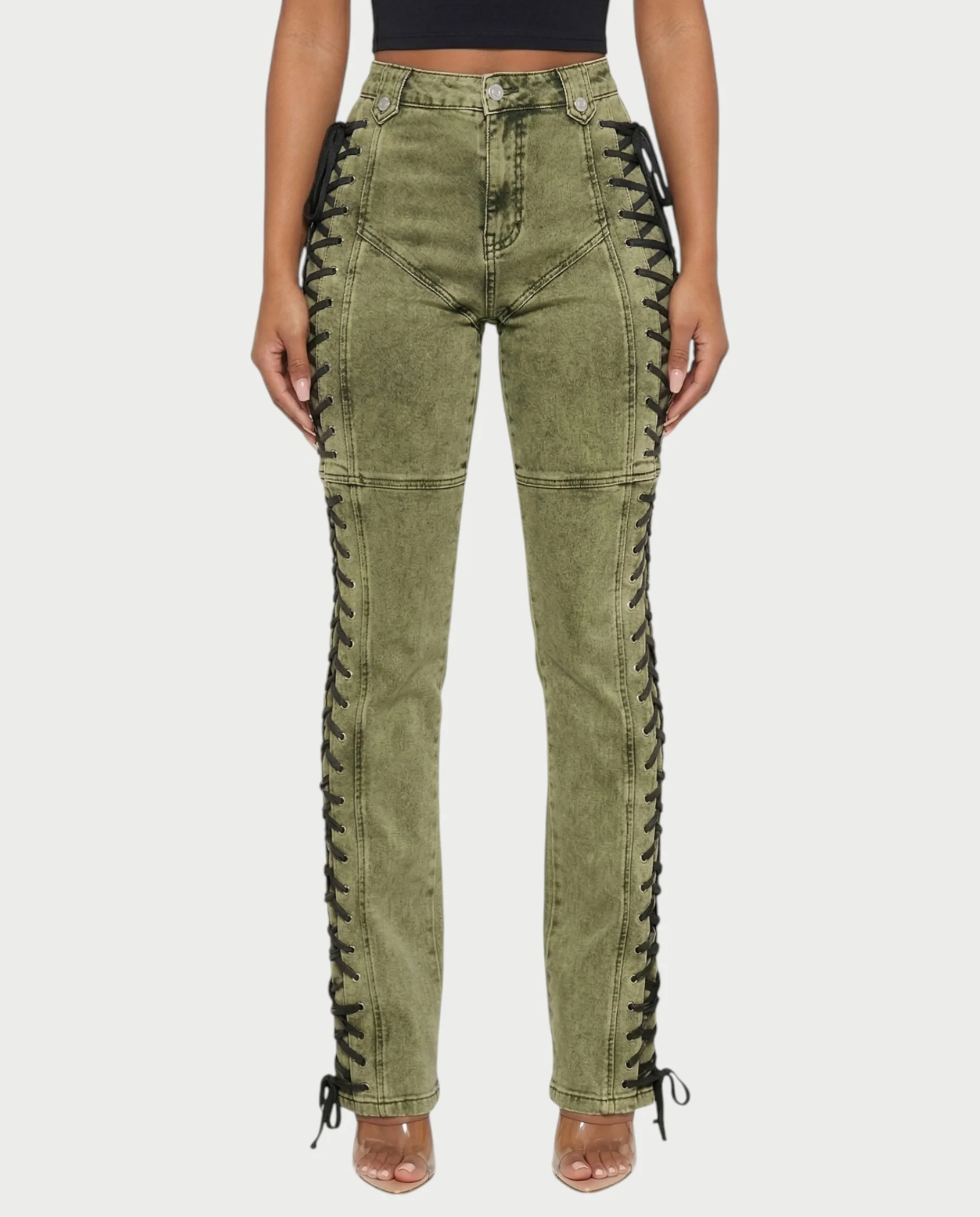 MAEVA Lace-Up Side Detail High-Waist Straight-Leg Pants - Image 6