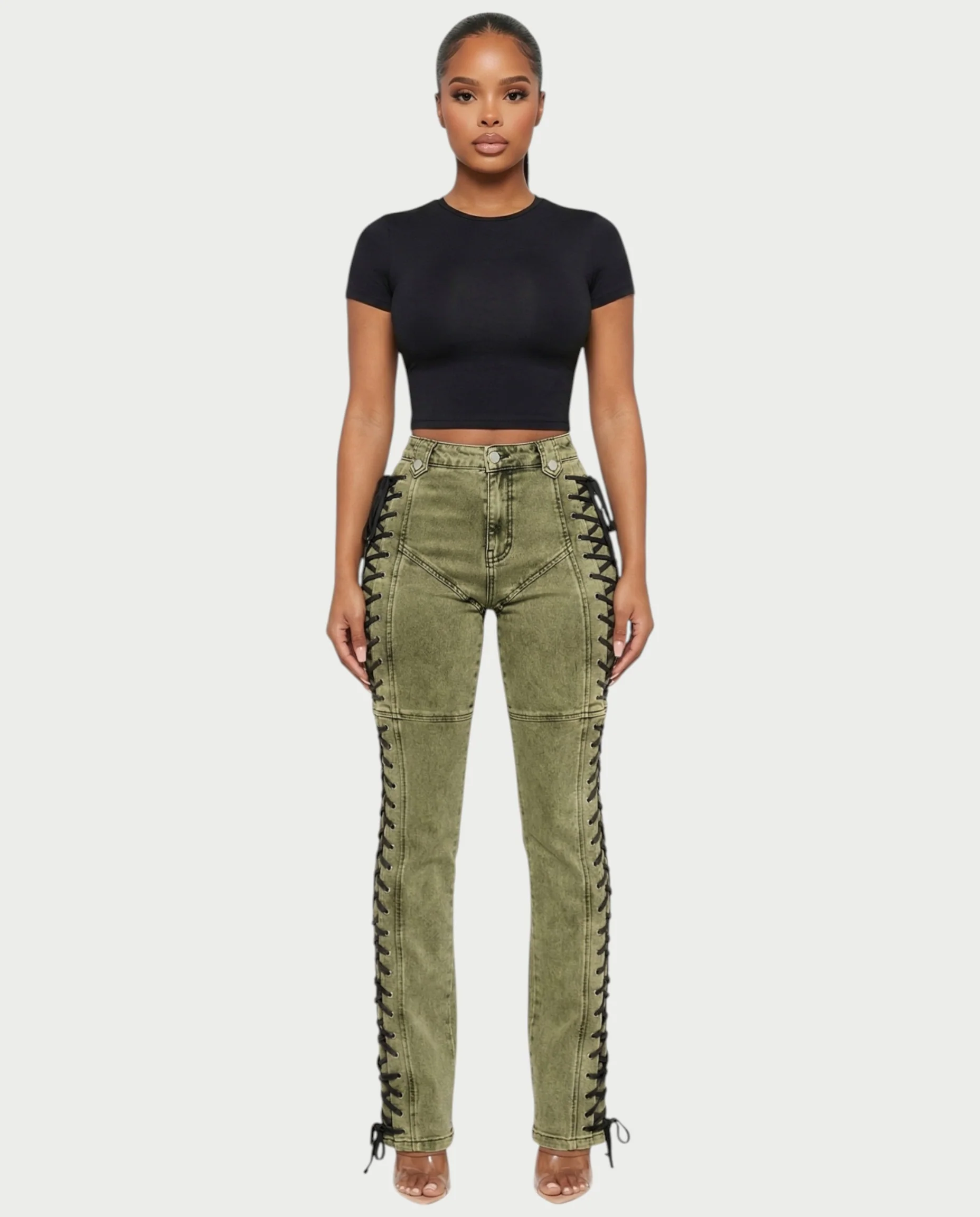 MAEVA Lace-Up Side Detail High-Waist Straight-Leg Pants - Image 8