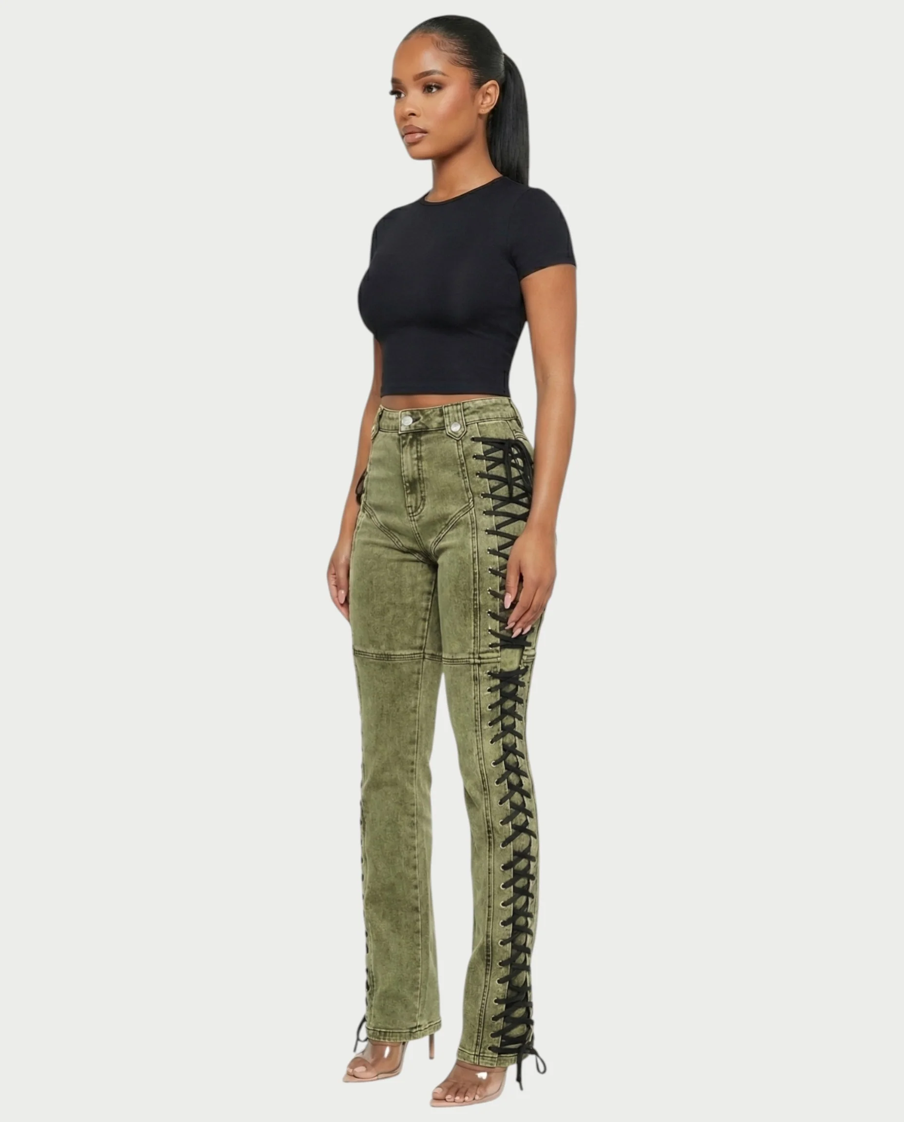MAEVA Lace-Up Side Detail High-Waist Straight-Leg Pants - Image 9