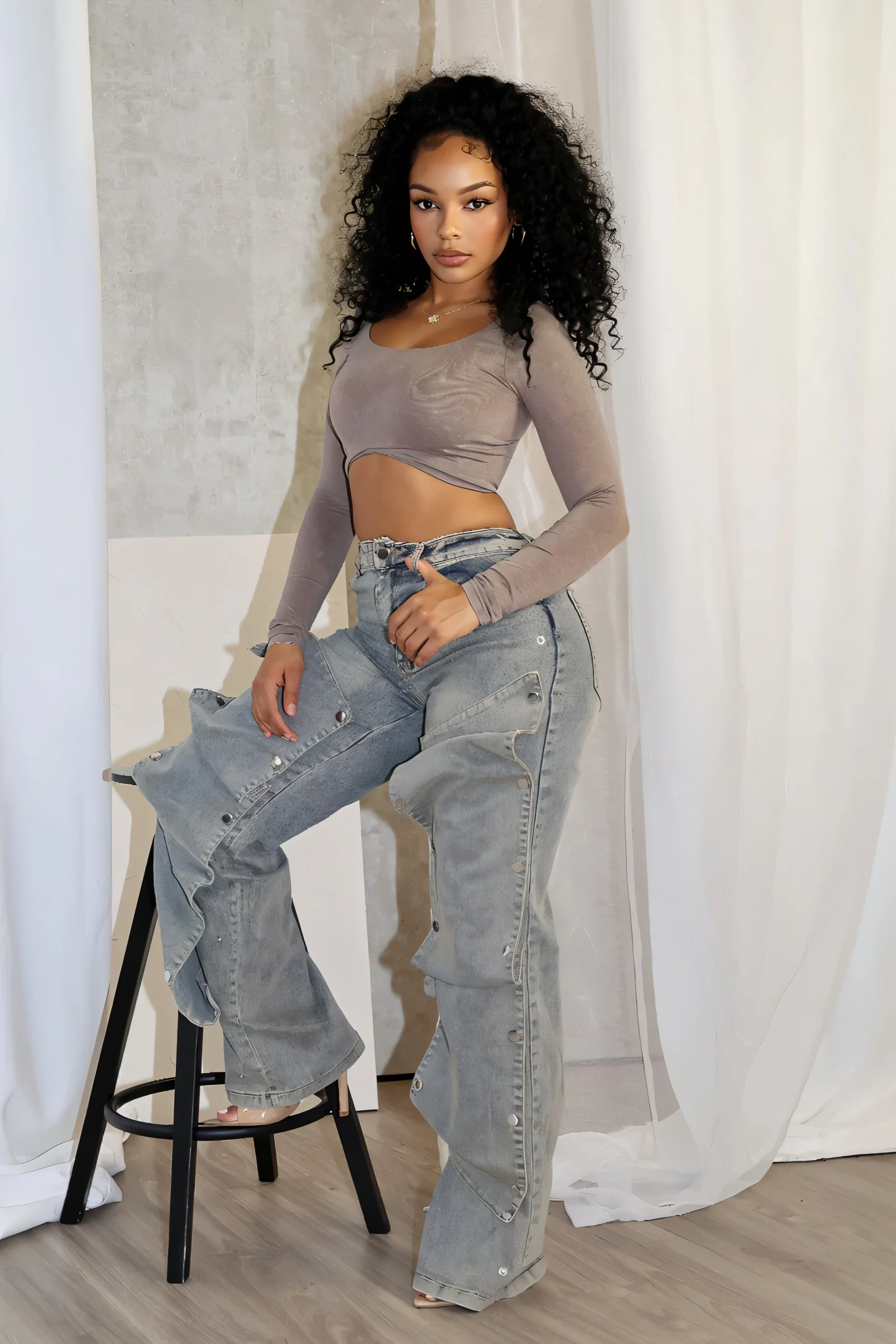 MAEVE Button Baggy Jeans - Image 3