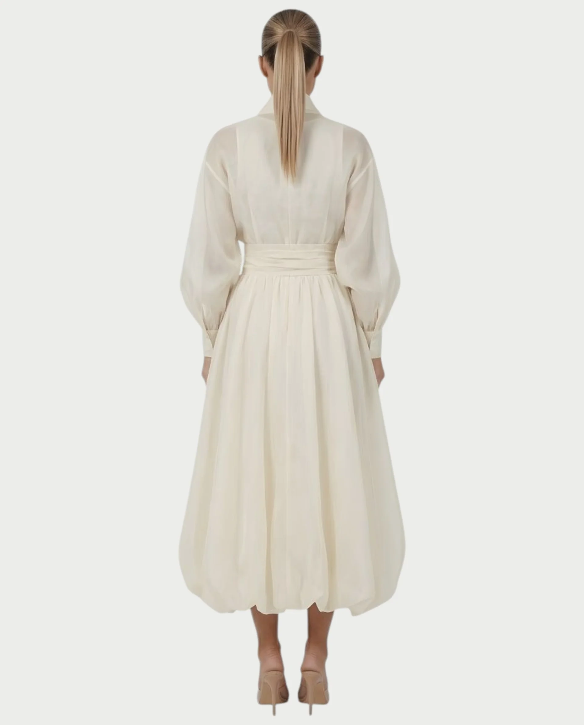 MARELA Cream White Draped Tulle Maxi Dress - Image 2