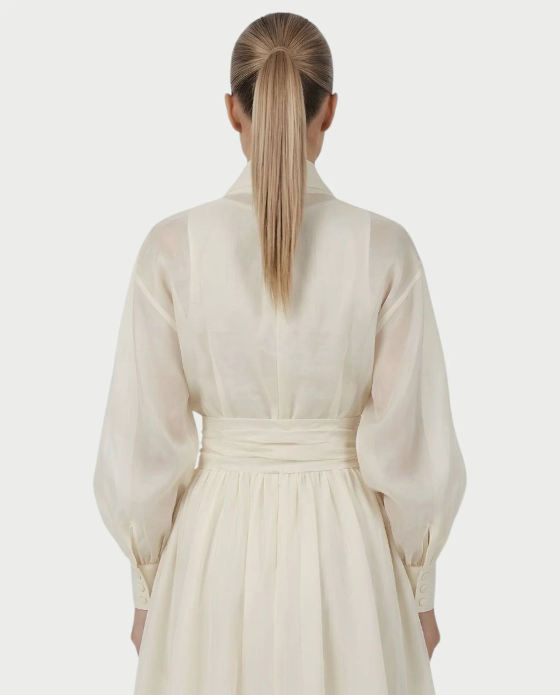 MARELA Cream White Draped Tulle Maxi Dress - Image 5