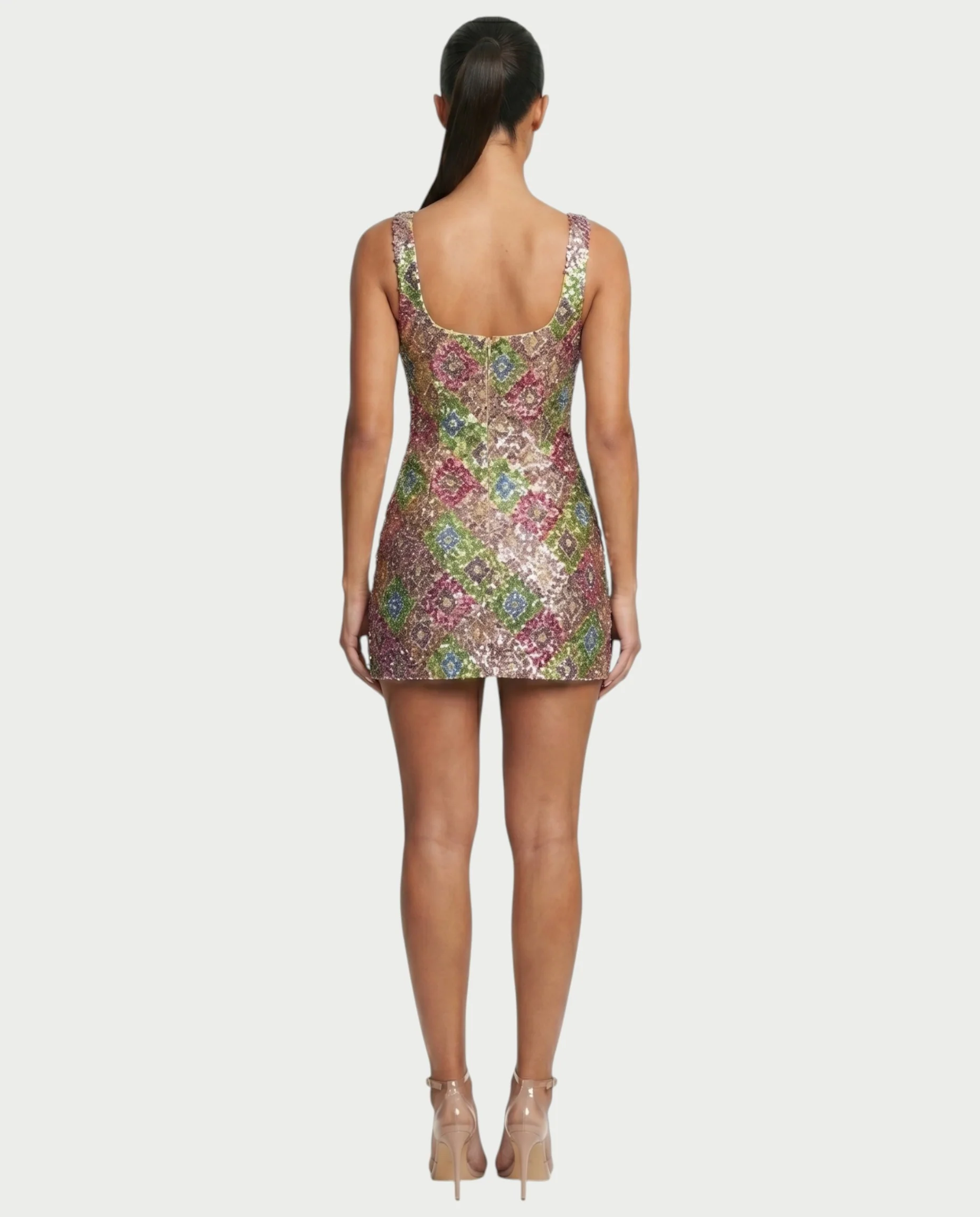 MARIANA Champagne Sequin Diamond Bodycon Mini Dress - Image 2