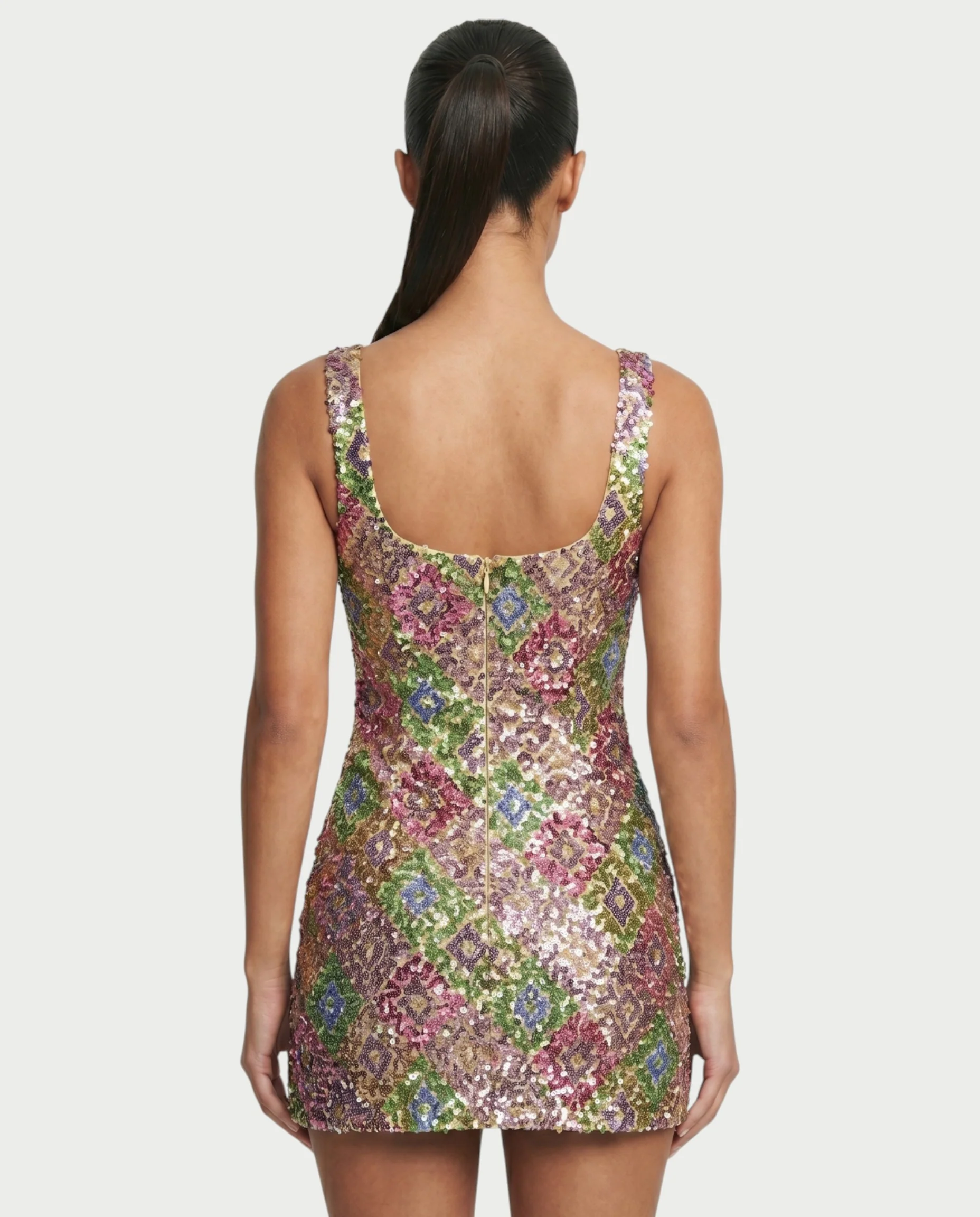 MARIANA Champagne Sequin Diamond Bodycon Mini Dress - Image 5