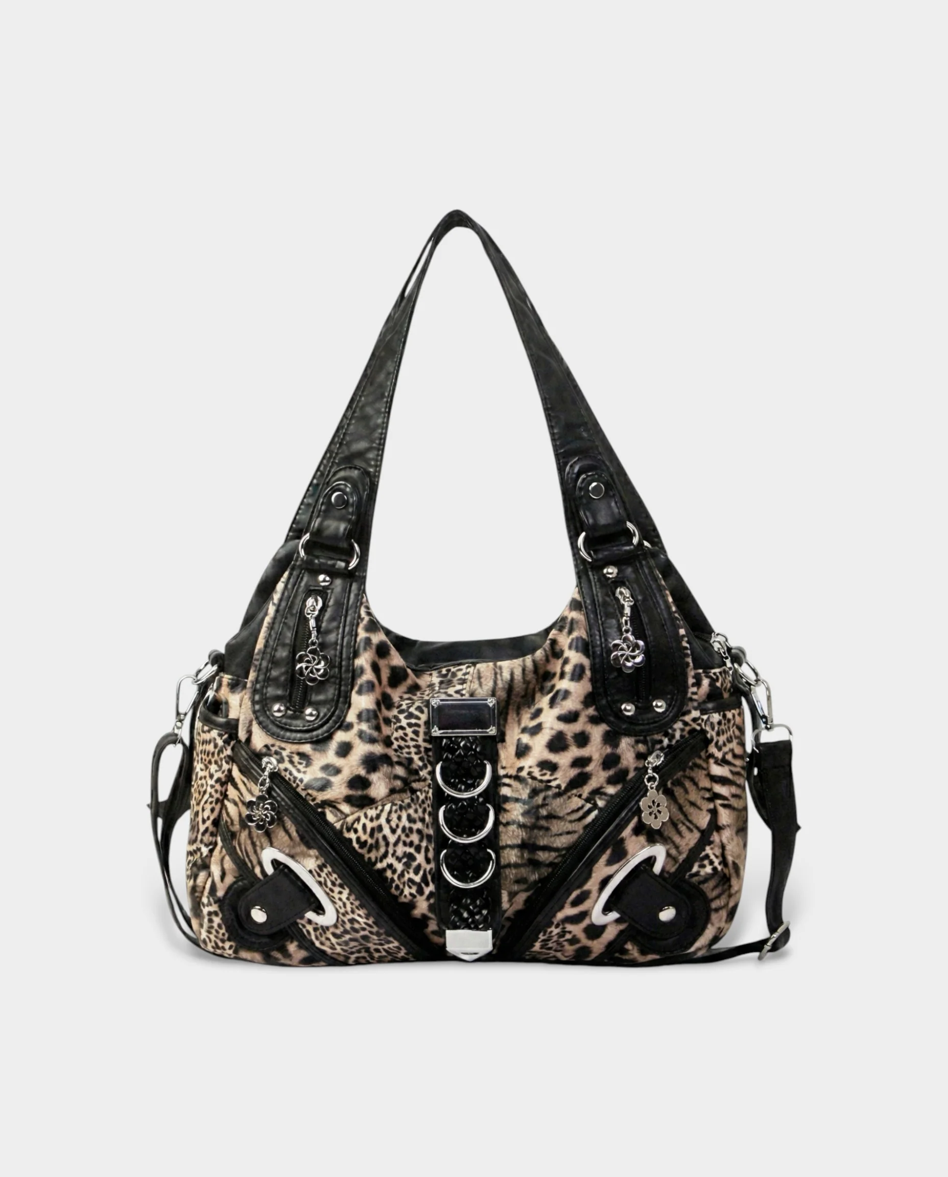 MELIA Multi-Pocket Faux Leather Leopard Handbag - Image 5