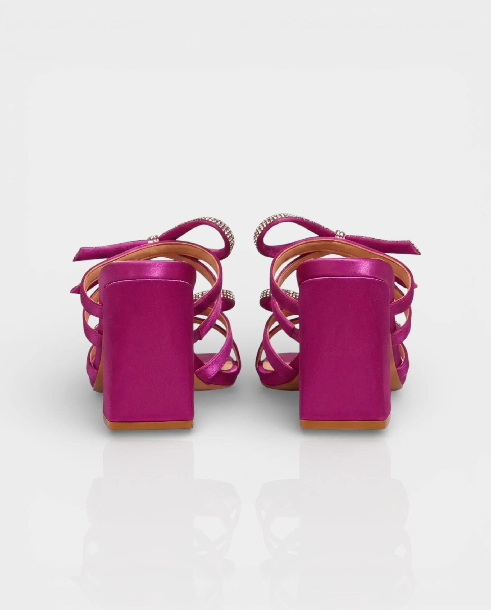 MICHIKO Strappy Rhinestone Bow Block Heel Sandals - Image 3