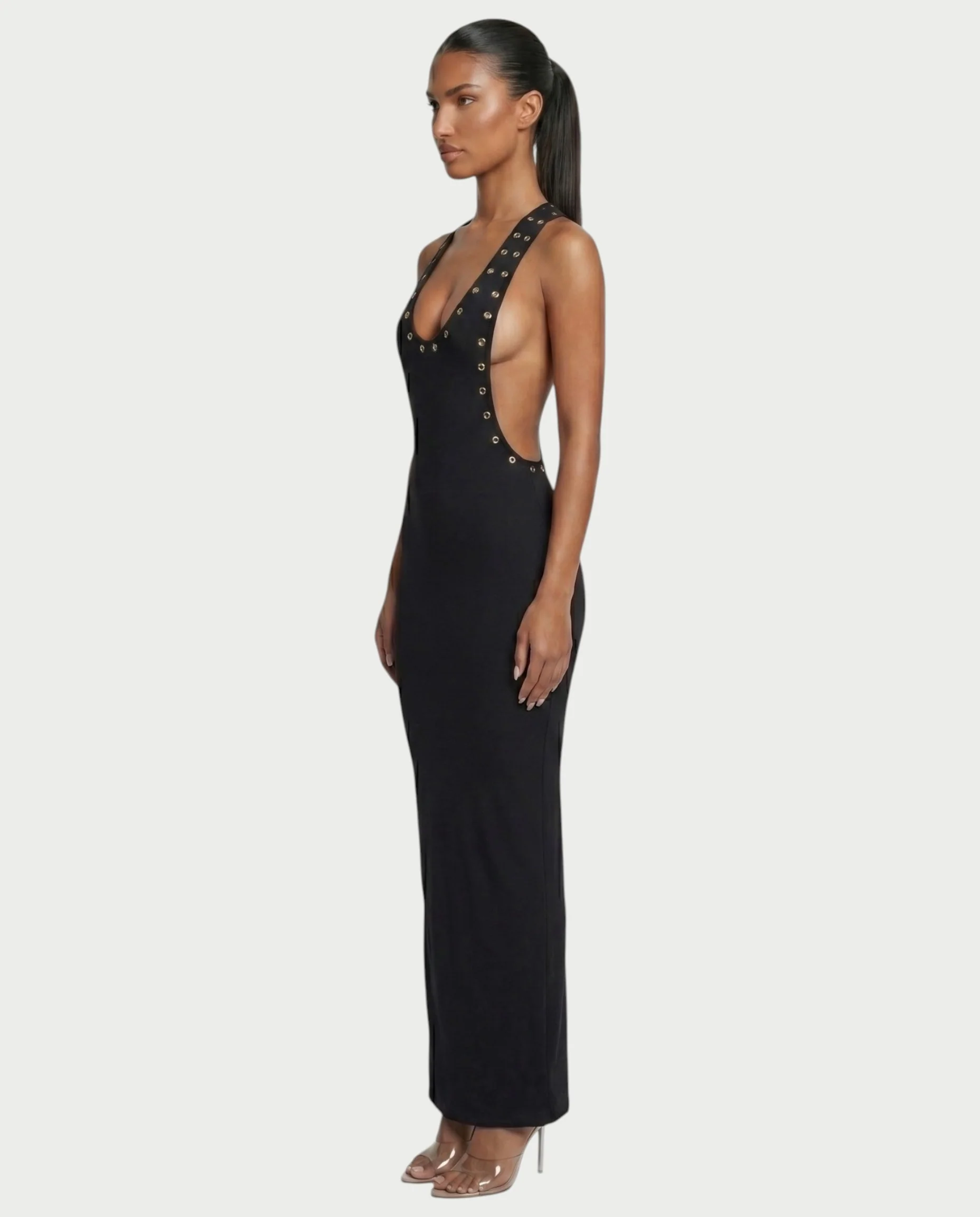MIRABEL Racerback Studded Side Slit Bodycon Maxi Dress - Image 3
