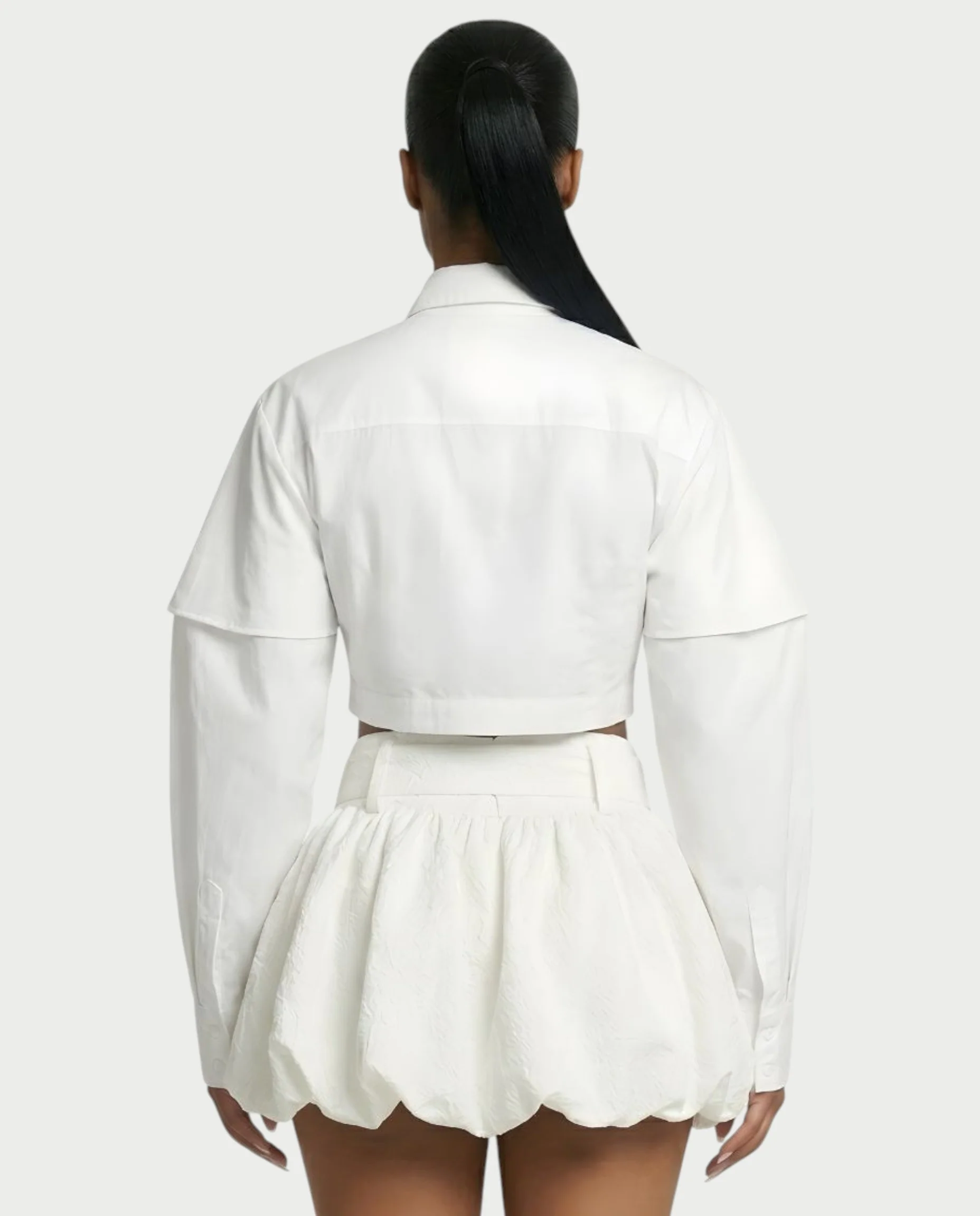 MIRELA Cropped Button-Up Shirt Tie Detail - Image 2