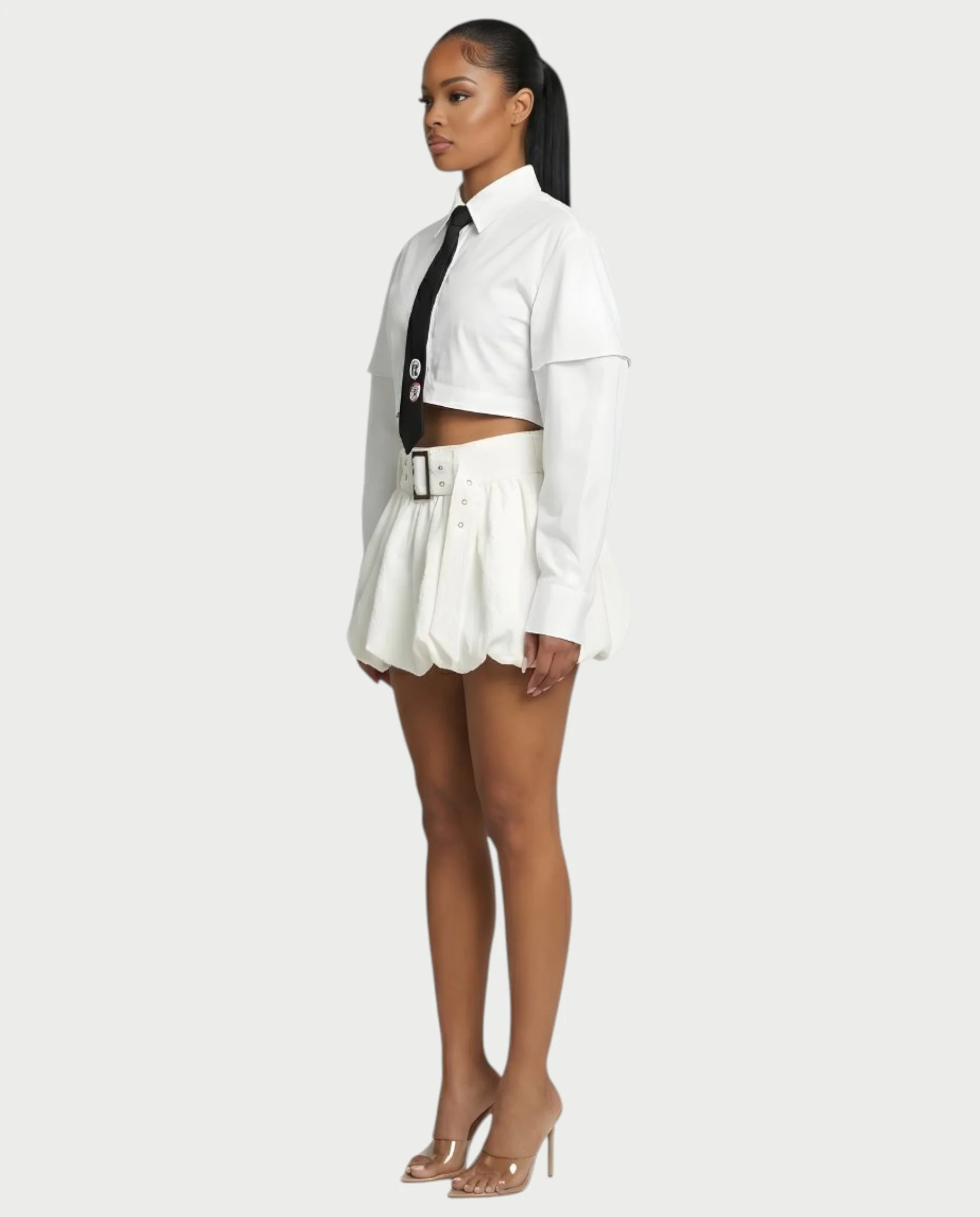 MIRELA Cropped Button-Up Shirt Tie Detail - Image 4