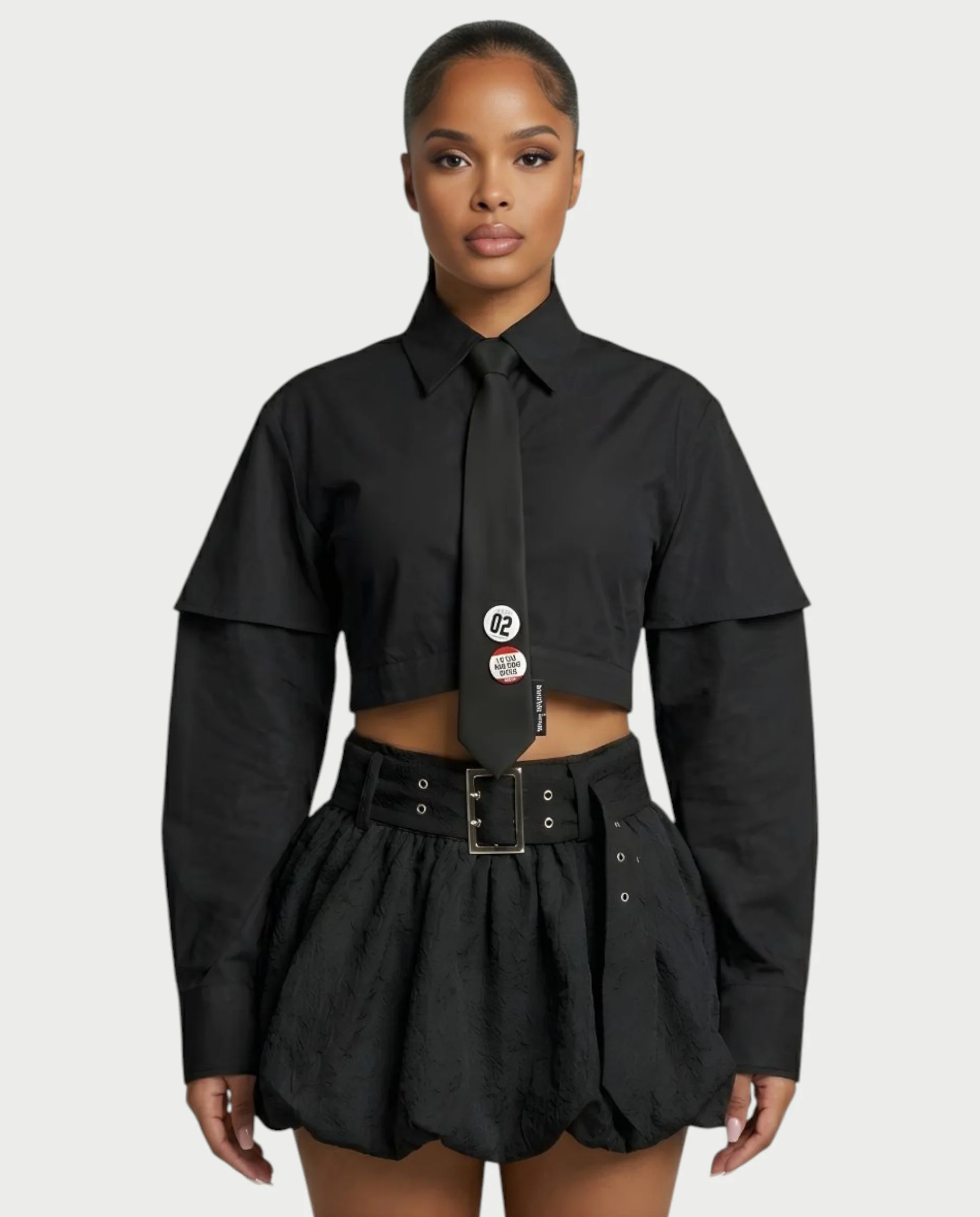 MIRELA Cropped Button-Up Shirt Tie Detail - Image 6