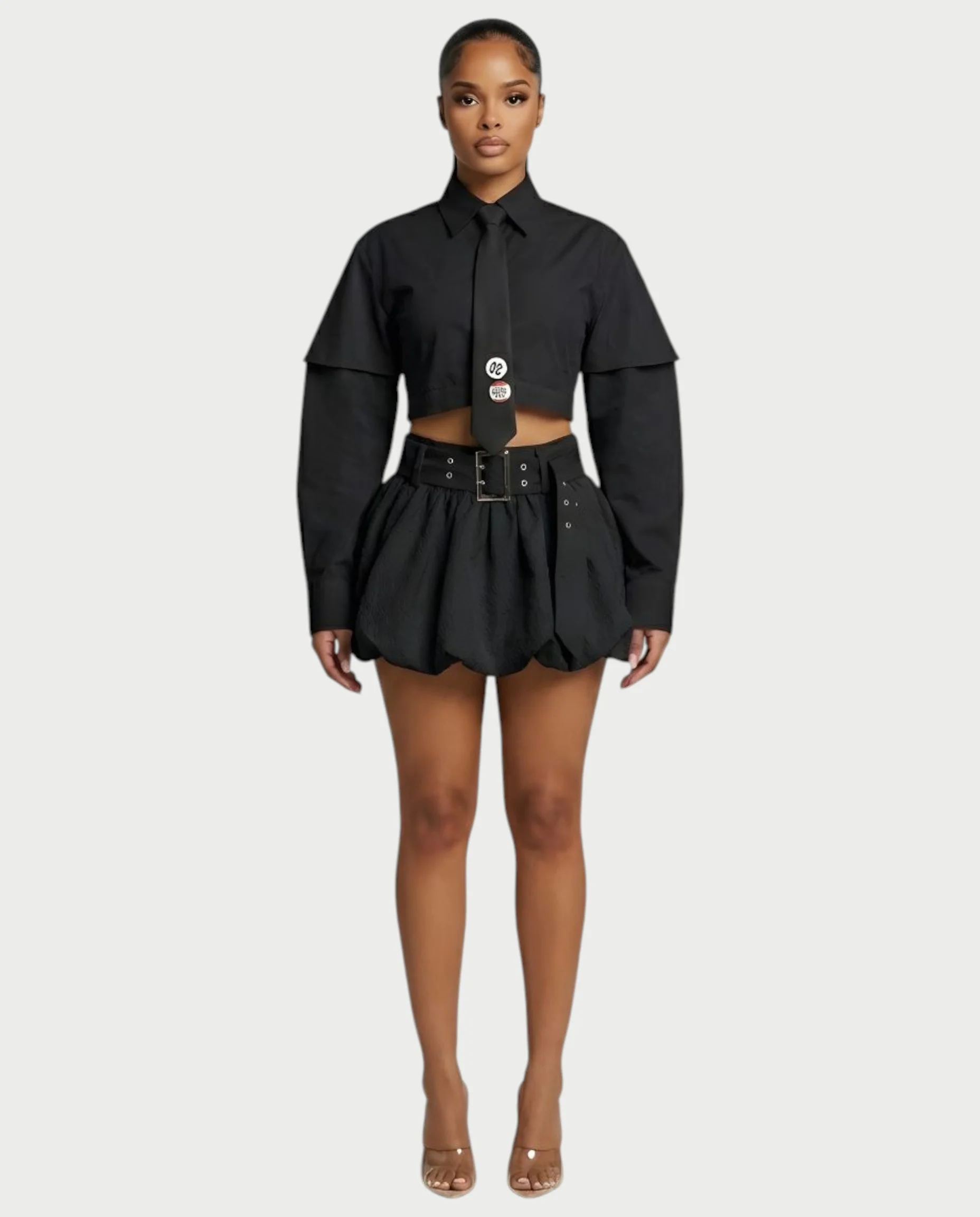 MIRELA Cropped Button-Up Shirt Tie Detail - Image 8