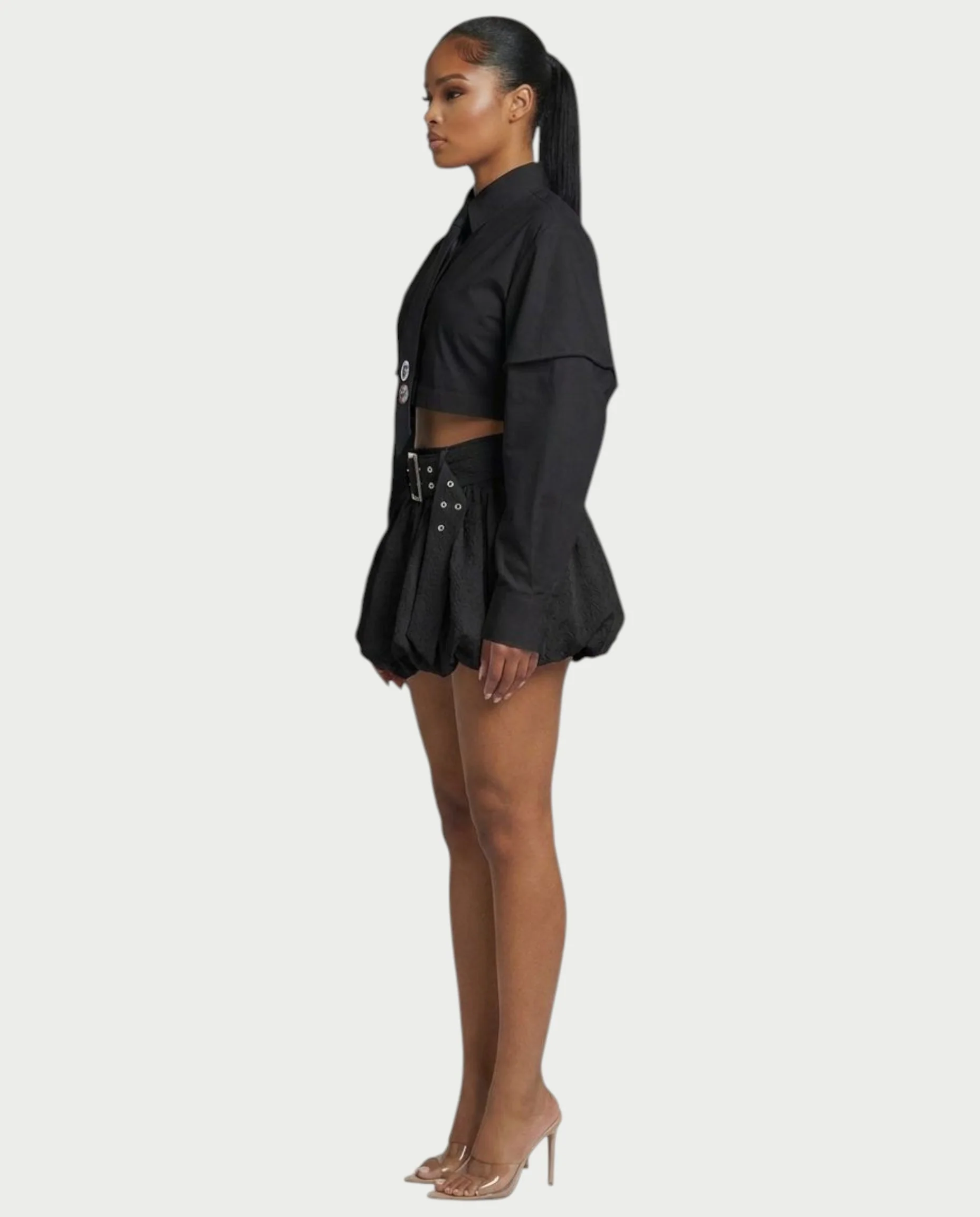 MIRELA Cropped Button-Up Shirt Tie Detail - Image 9