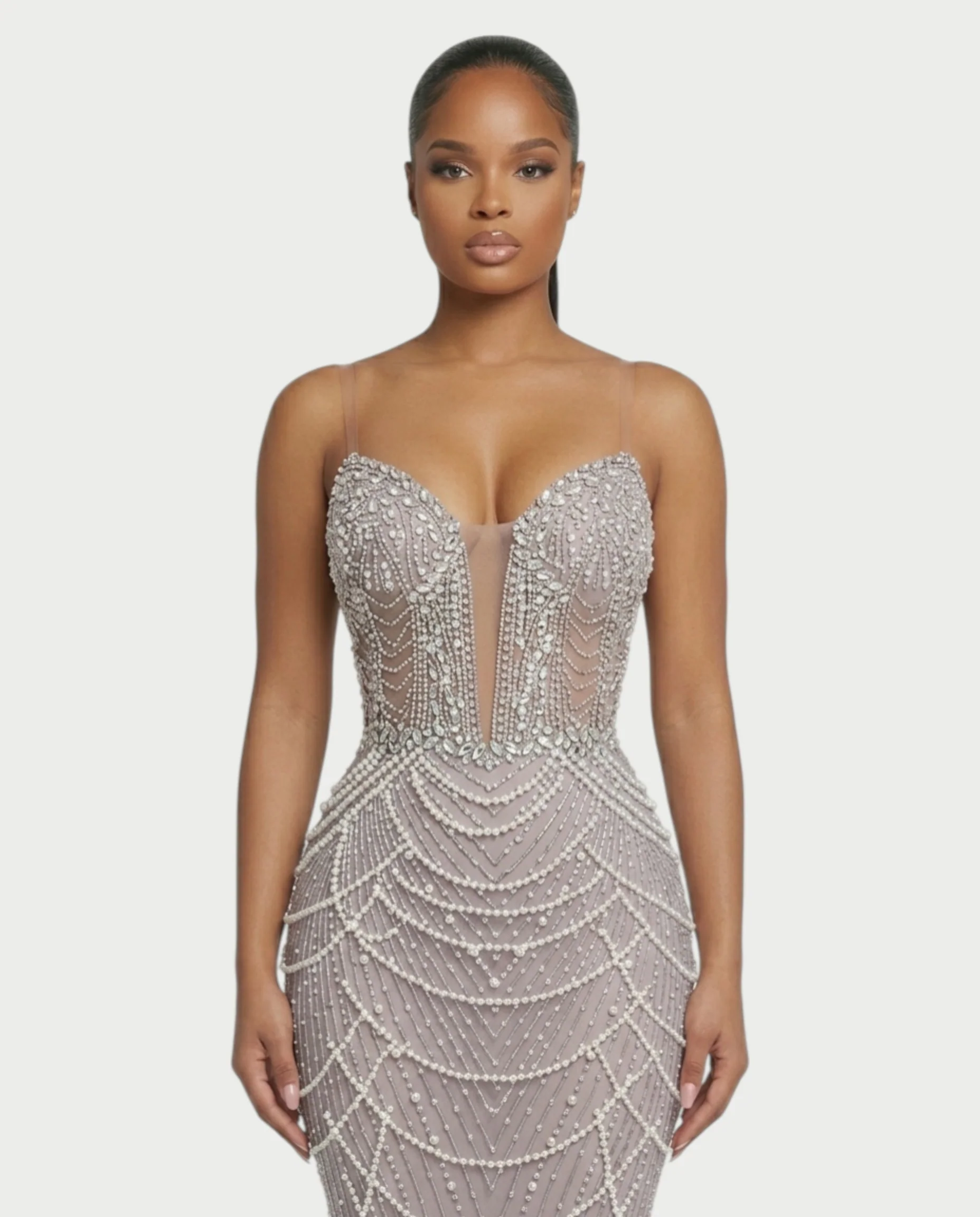 MIRYN Sheer Crystal Beaded Corset Maxi Dress - Image 4