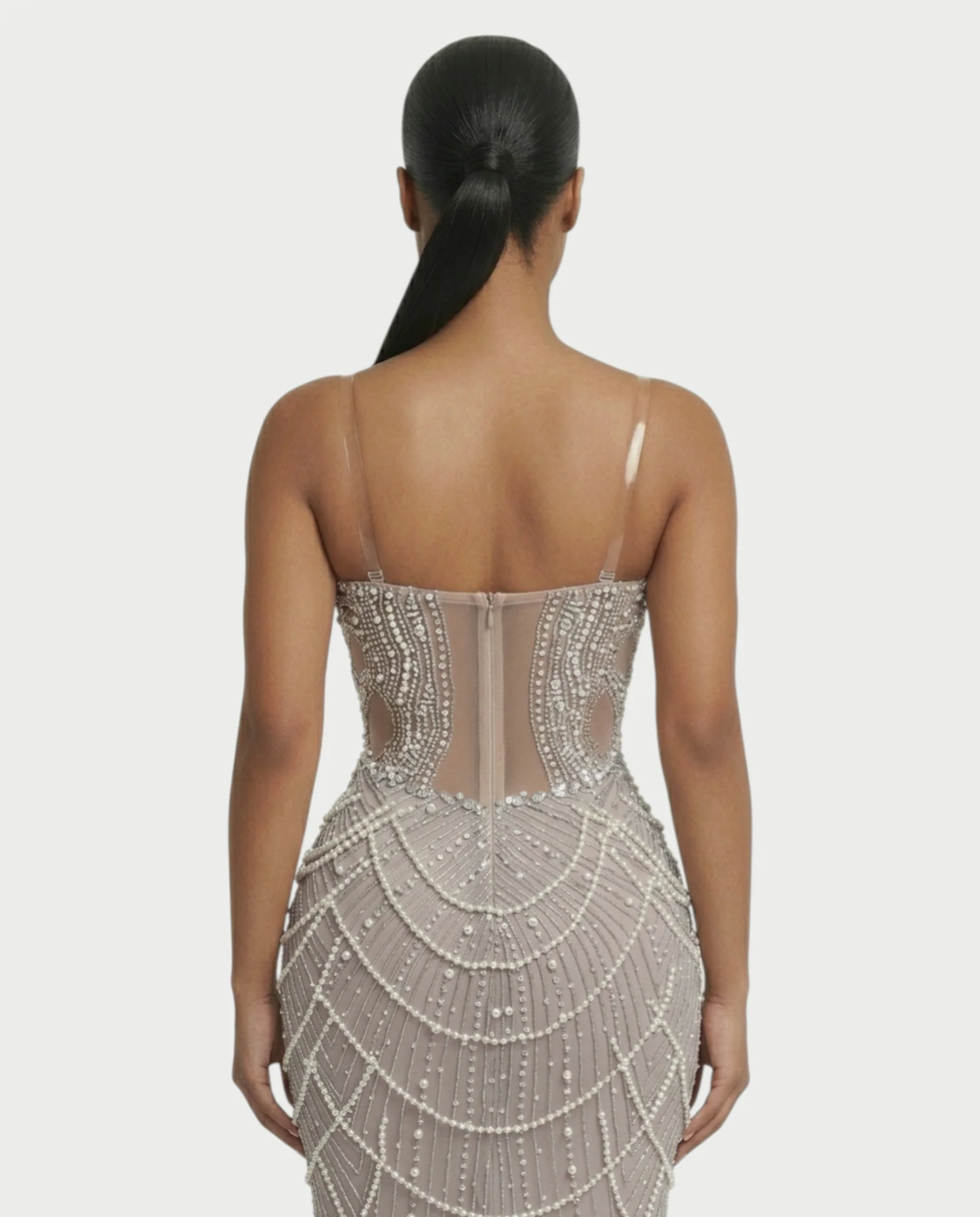 MIRYN Sheer Crystal Beaded Corset Maxi Dress - Image 5