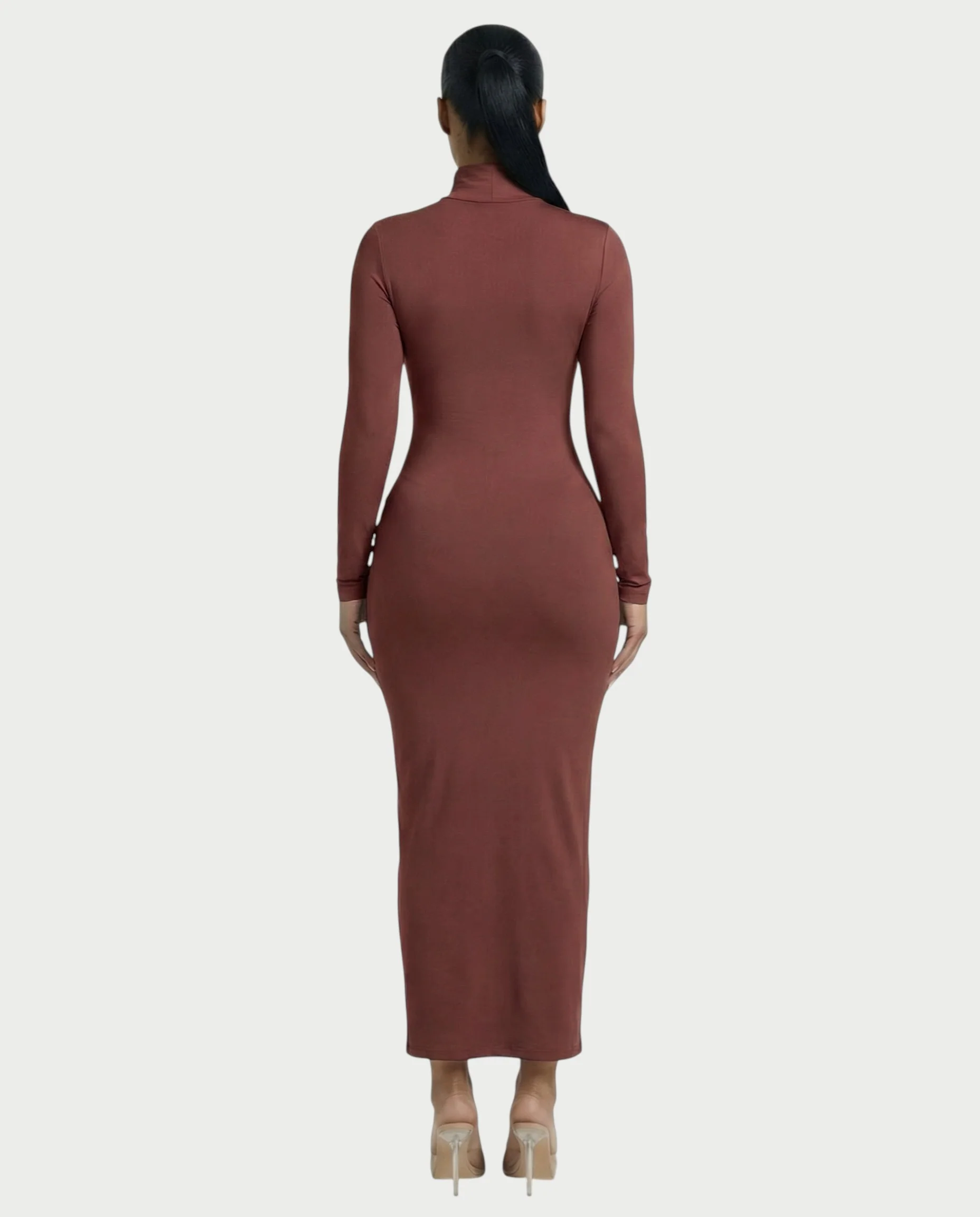 Mock Neck Long Sleeve Bodycon Maxi Dress - Image 7