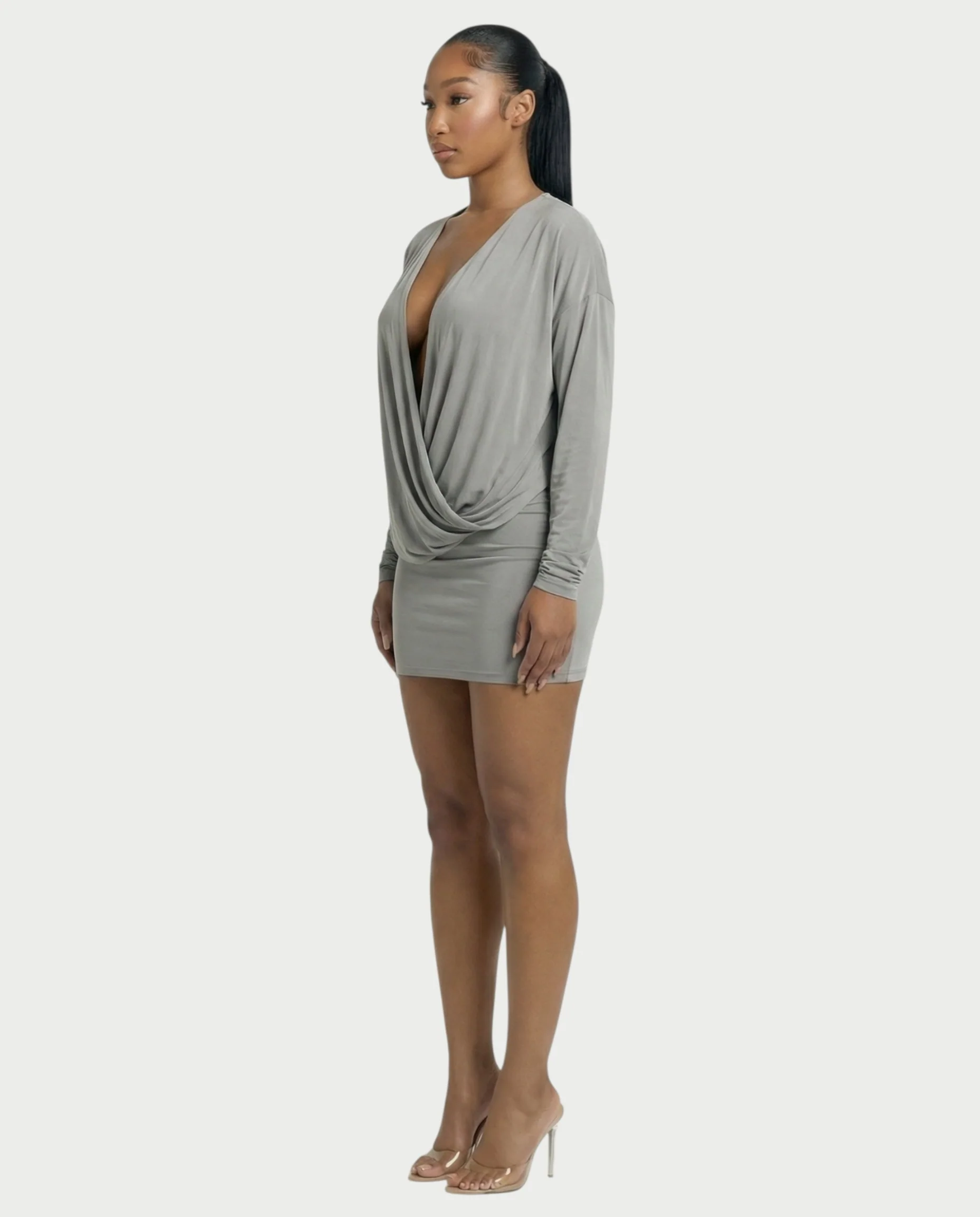 MONA Deep V-neck Long-Sleeve Mini Dress - Image 3