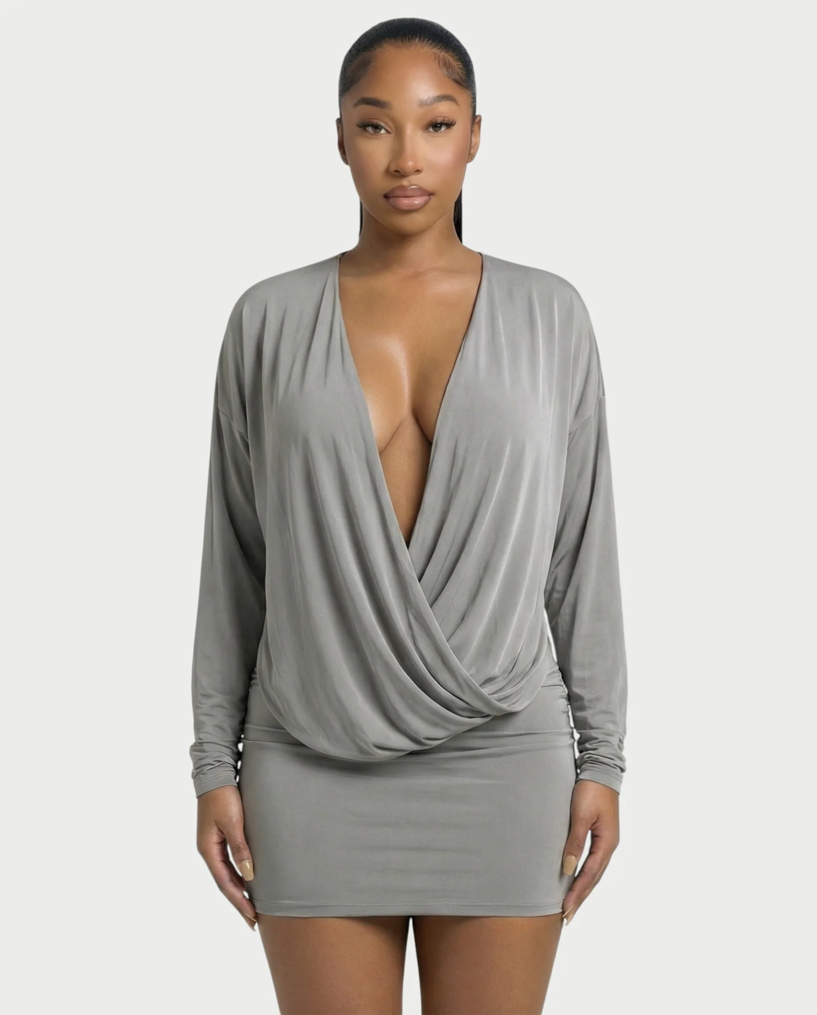 MONA Deep V-neck Long-Sleeve Mini Dress - Image 4