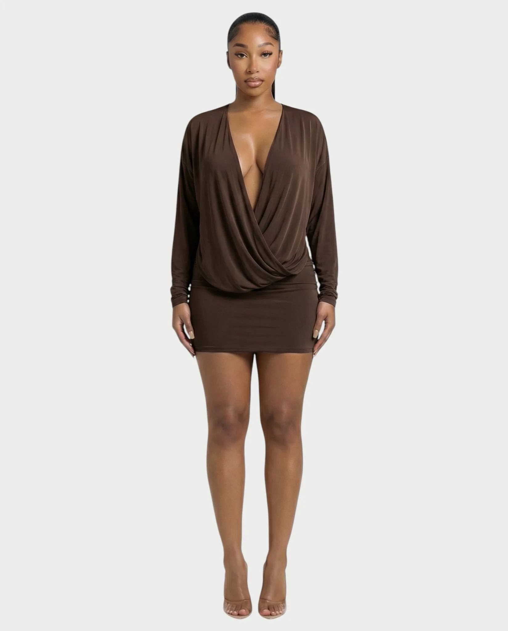 MONA Deep V-neck Long-Sleeve Mini Dress - Image 6