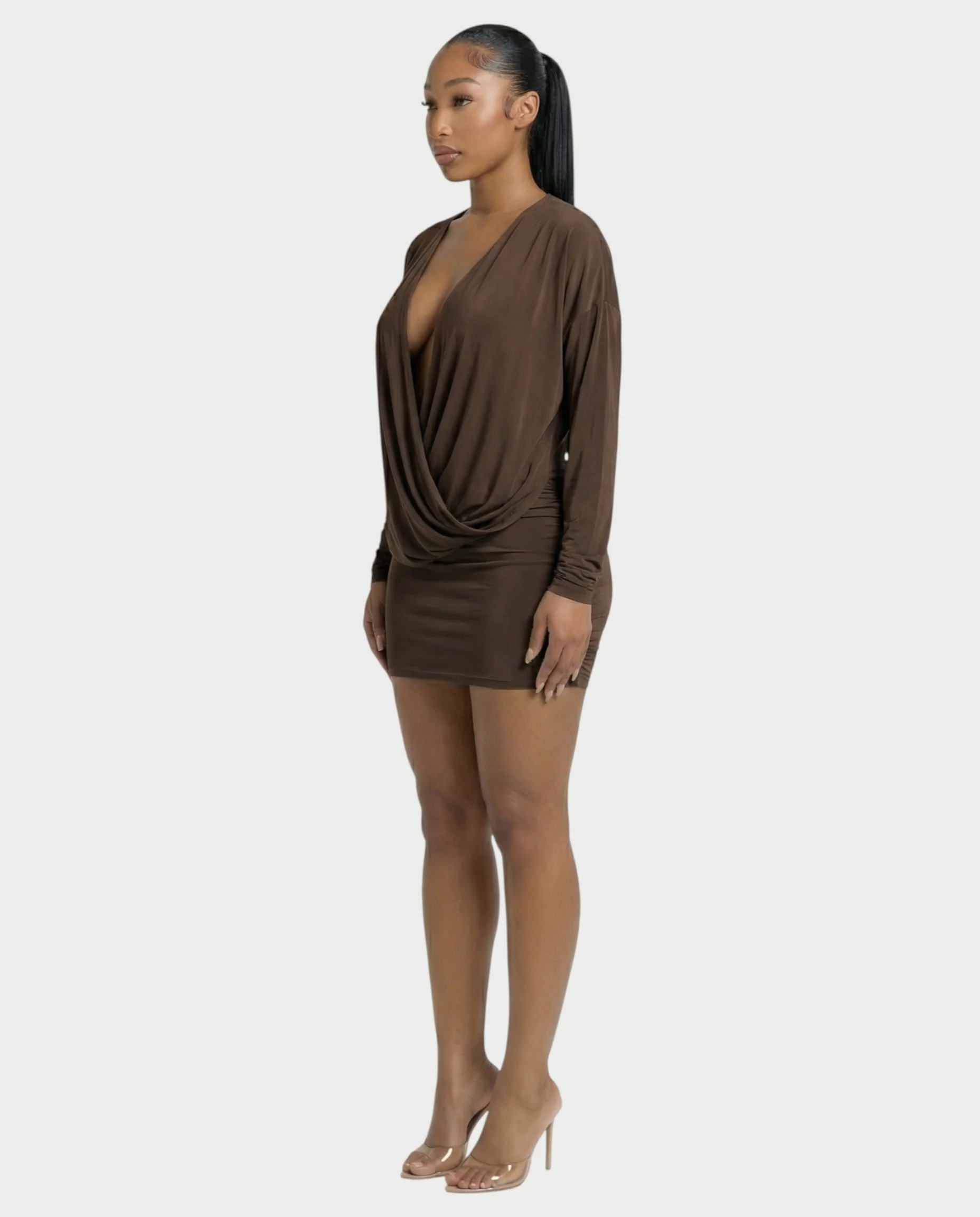 MONA Deep V-neck Long-Sleeve Mini Dress - Image 8