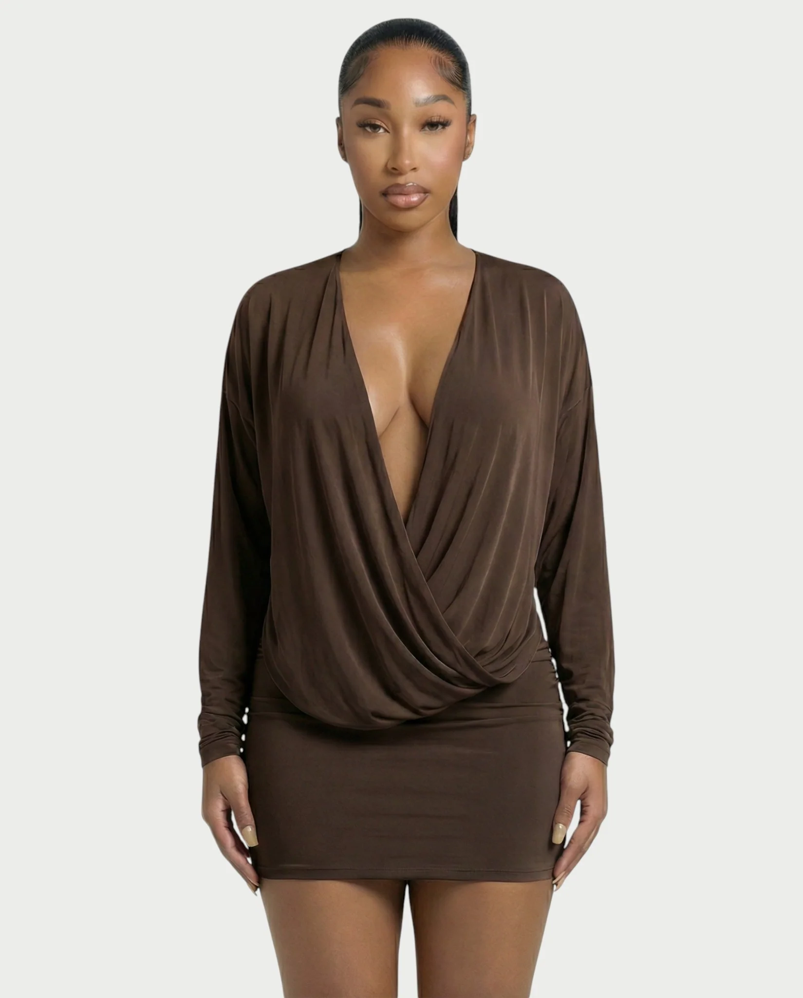 MONA Deep V-neck Long-Sleeve Mini Dress - Image 9