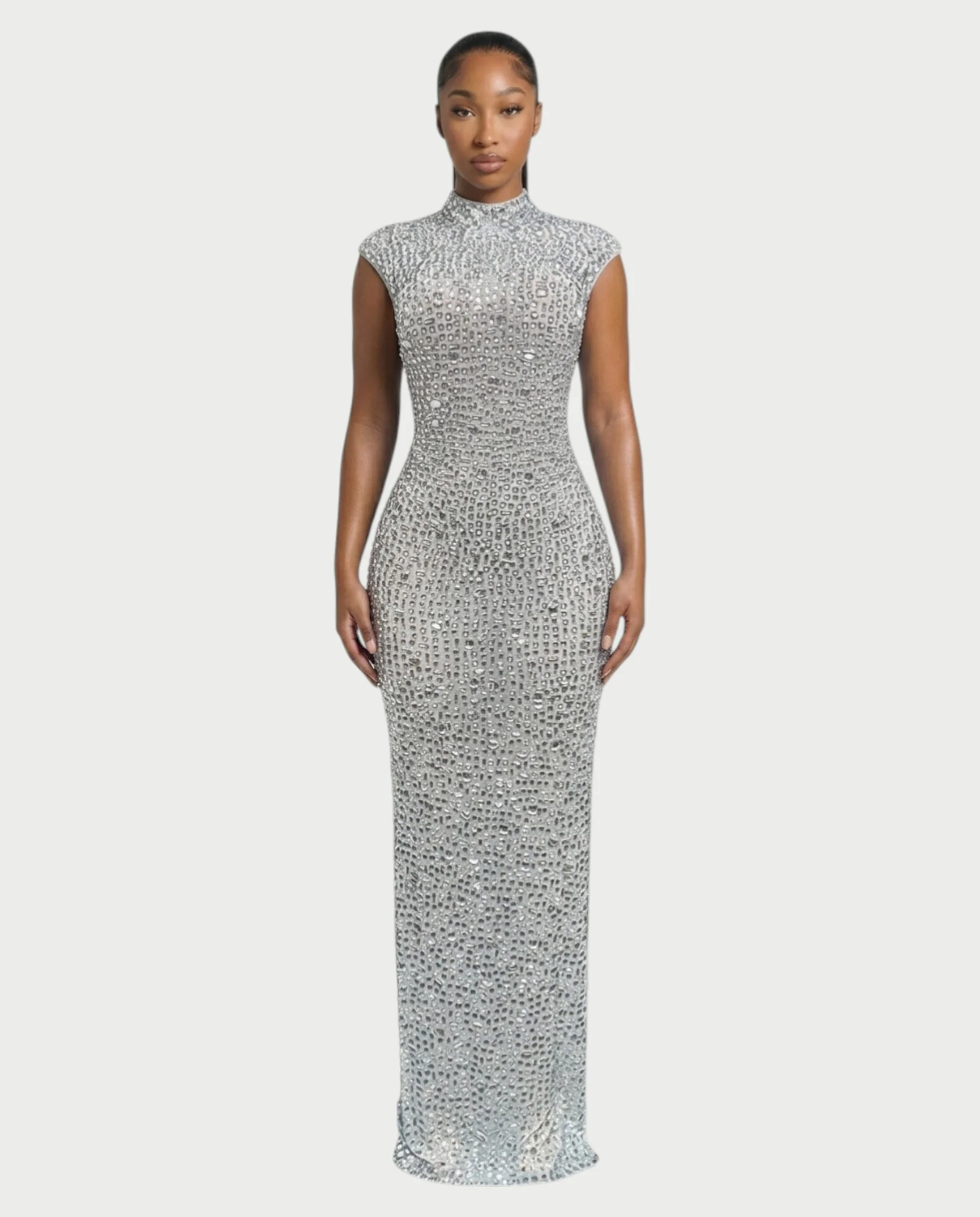 MORIA Crystal High-Neck Bodycon Maxi Dress - Image 21