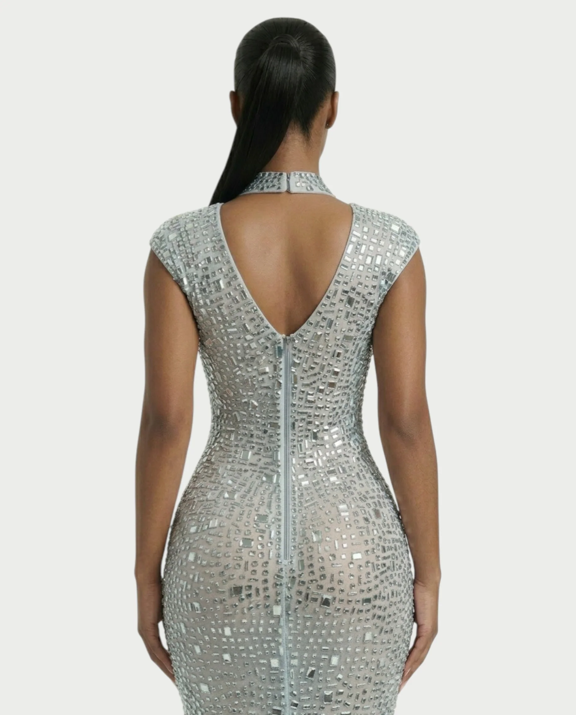 MORIA Crystal High-Neck Bodycon Maxi Dress - Image 25