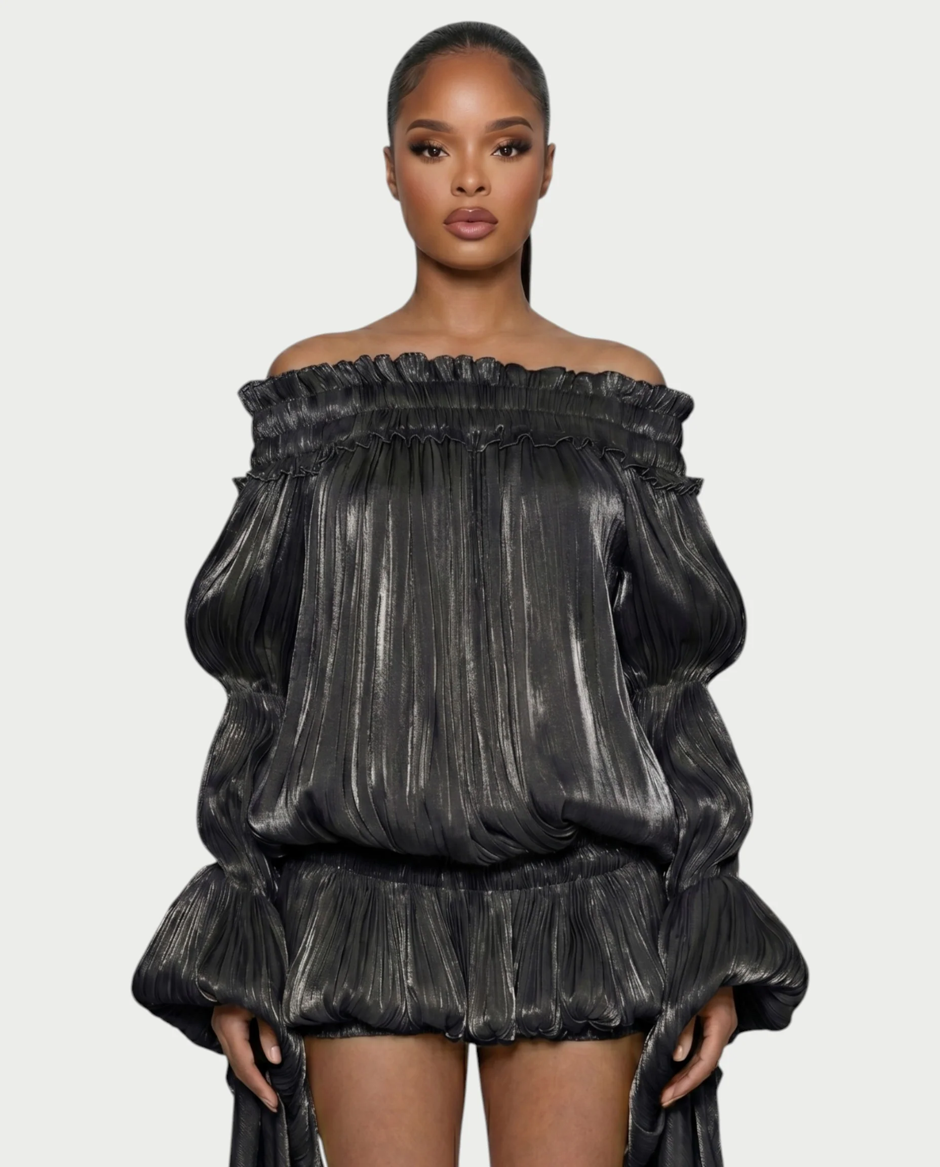 MORYA Off-Shoulder Ruffle Sheer Sleeve Mini Dress - Image 10