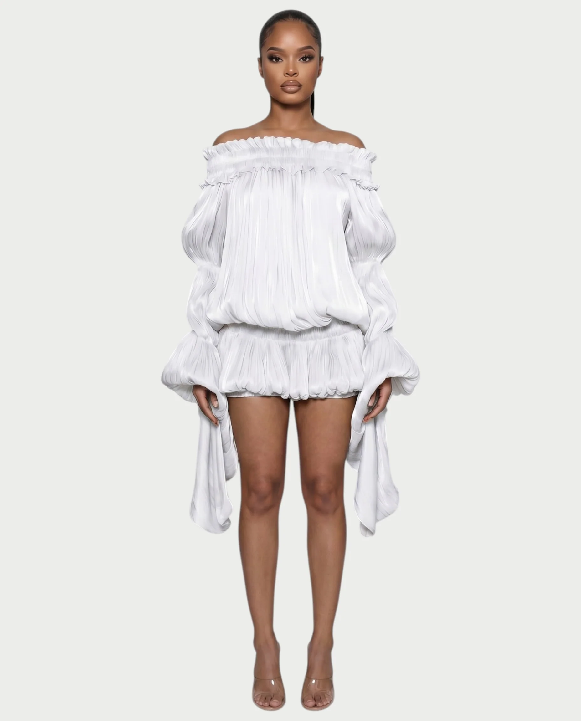MORYA Off-Shoulder Ruffle Sheer Sleeve Mini Dress - Image 13