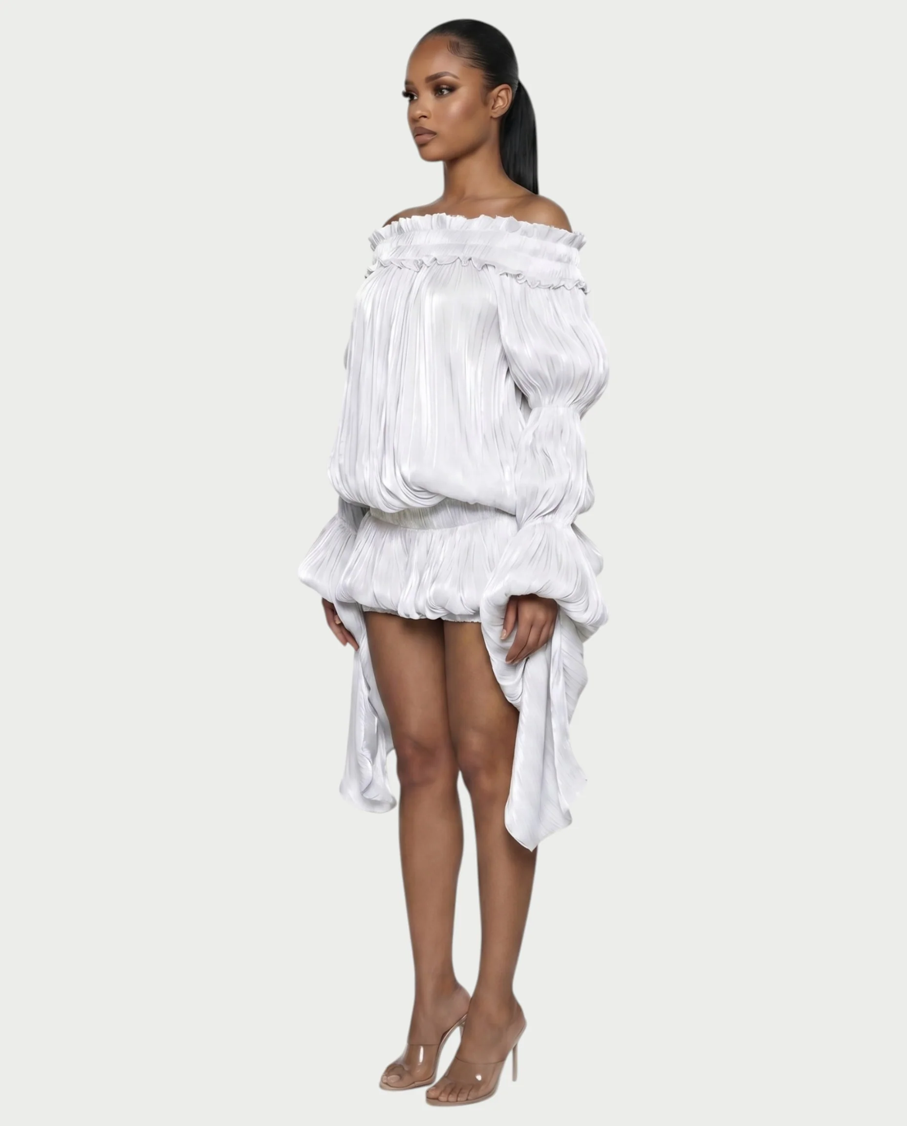 MORYA Off-Shoulder Ruffle Sheer Sleeve Mini Dress - Image 15