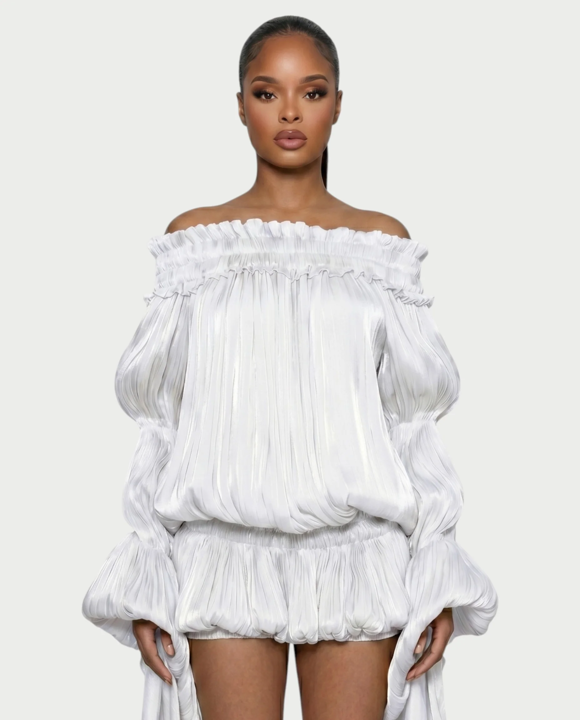 MORYA Off-Shoulder Ruffle Sheer Sleeve Mini Dress - Image 16
