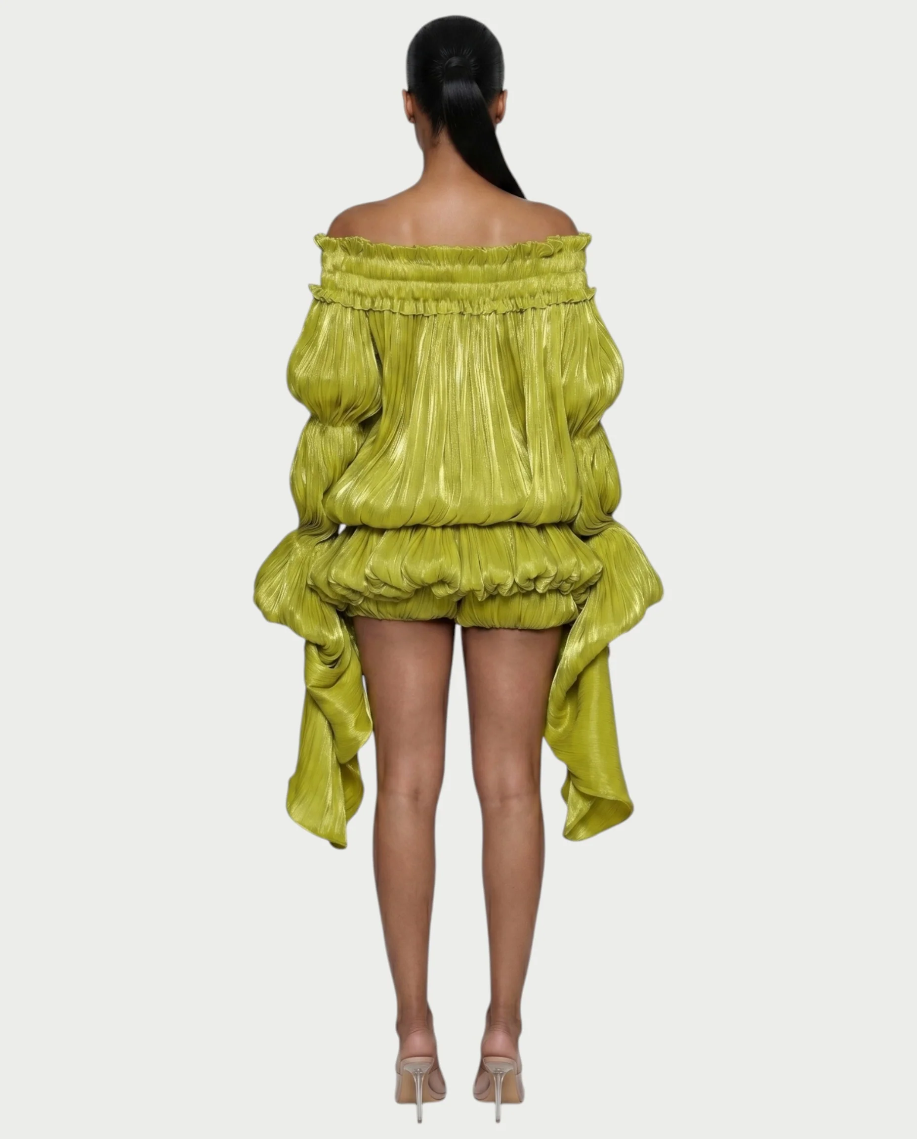 MORYA Off-Shoulder Ruffle Sheer Sleeve Mini Dress - Image 2