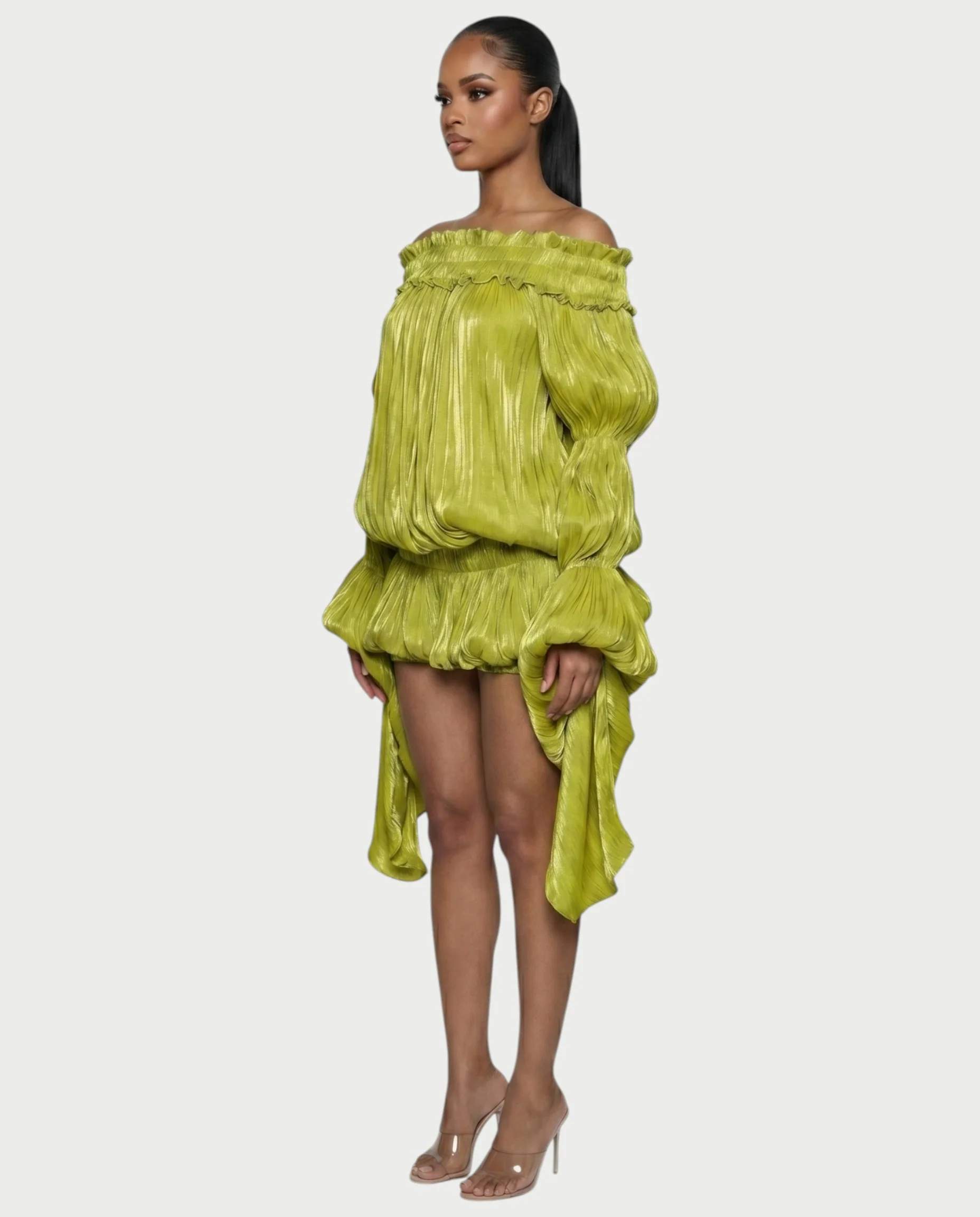 MORYA Off-Shoulder Ruffle Sheer Sleeve Mini Dress - Image 3