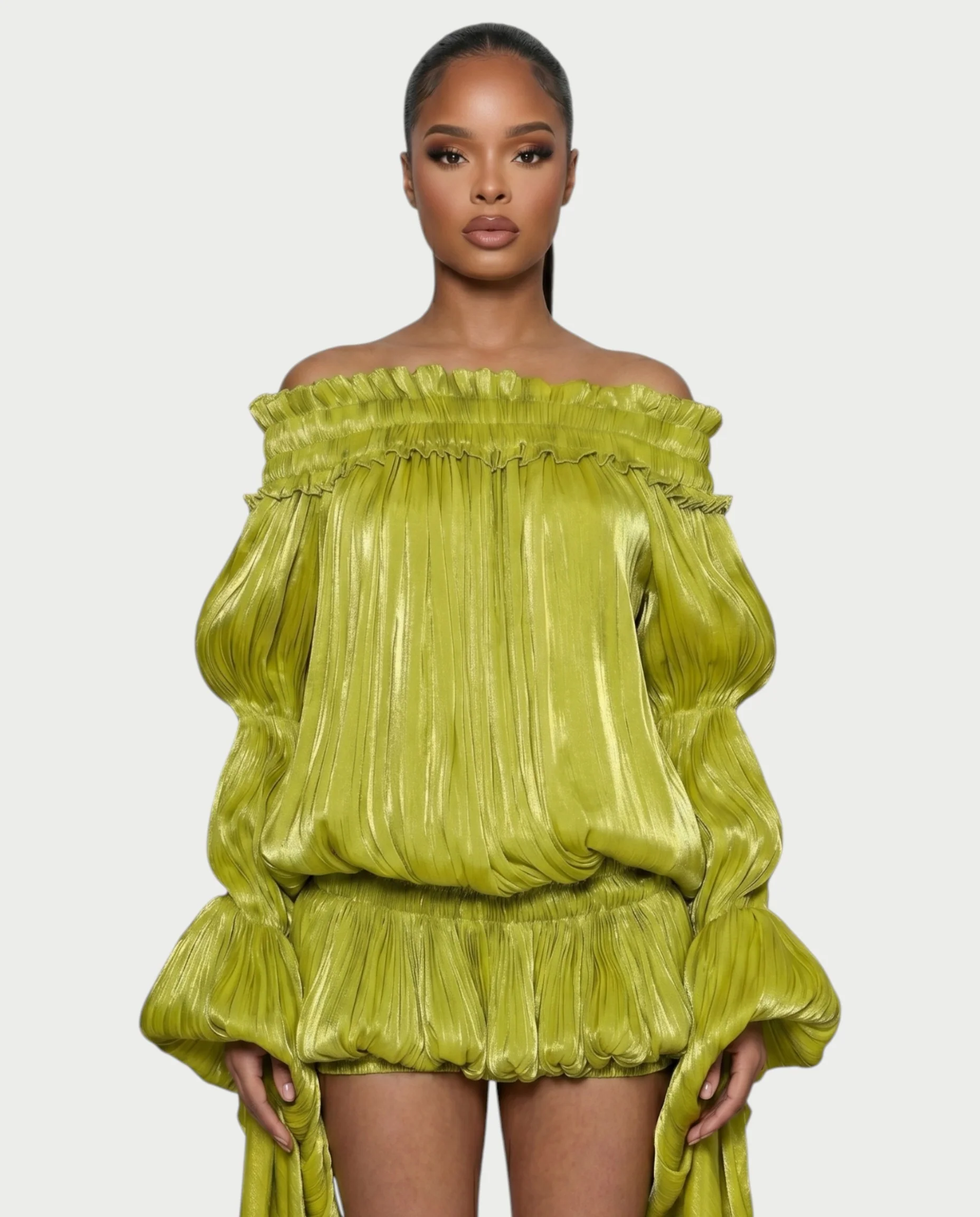 MORYA Off-Shoulder Ruffle Sheer Sleeve Mini Dress - Image 4