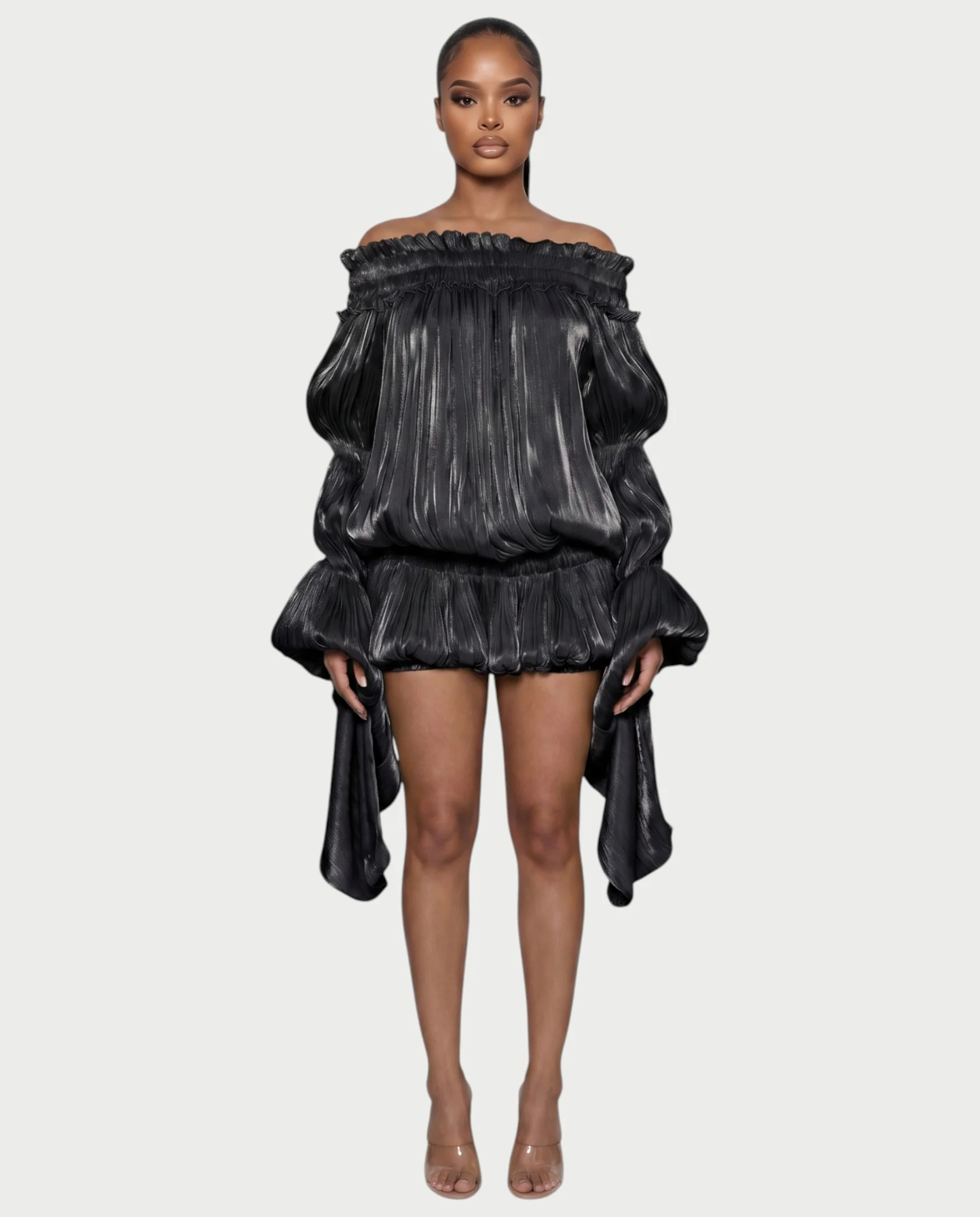 MORYA Off-Shoulder Ruffle Sheer Sleeve Mini Dress - Image 7