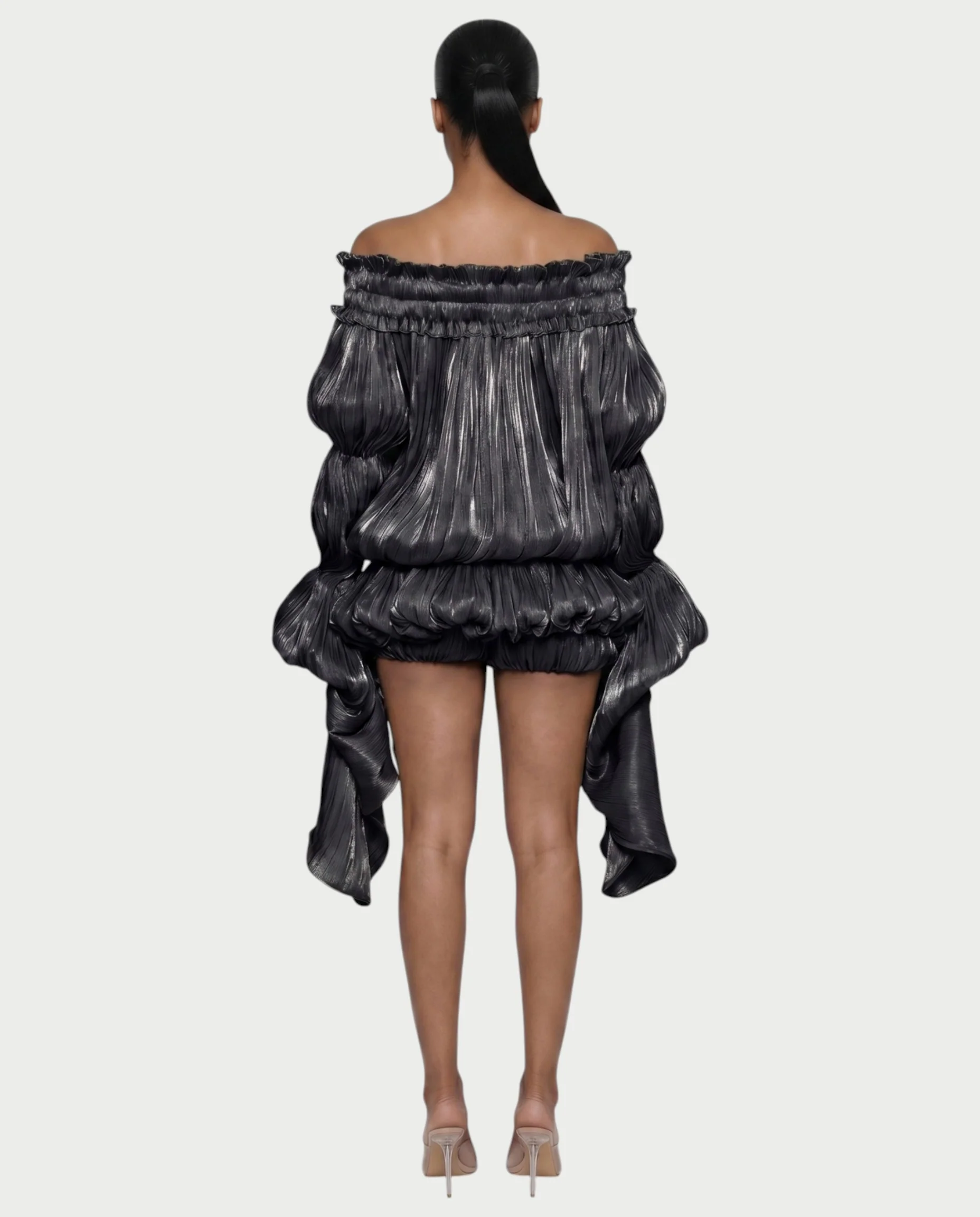 MORYA Off-Shoulder Ruffle Sheer Sleeve Mini Dress - Image 8