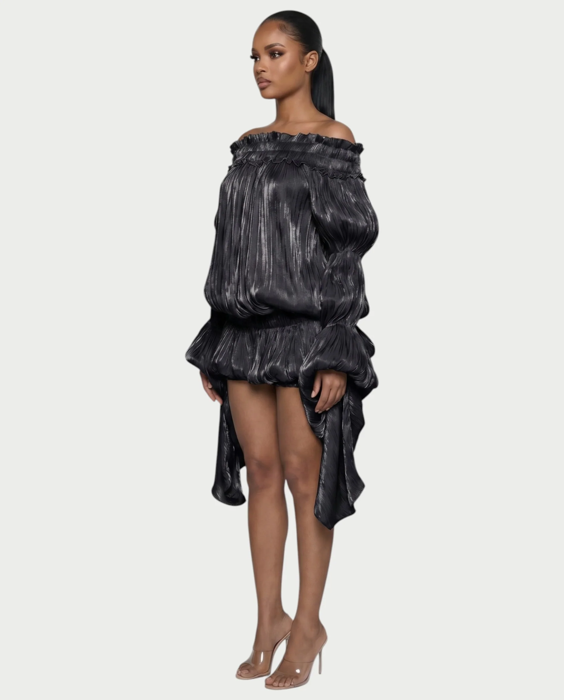 MORYA Off-Shoulder Ruffle Sheer Sleeve Mini Dress - Image 9