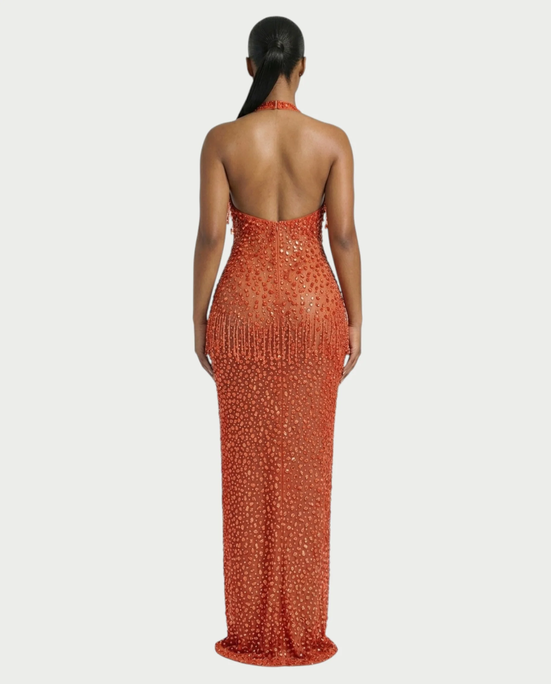 MYRIZ Rhinestone Halter Draped Tassel Maxi Dress - Image 12