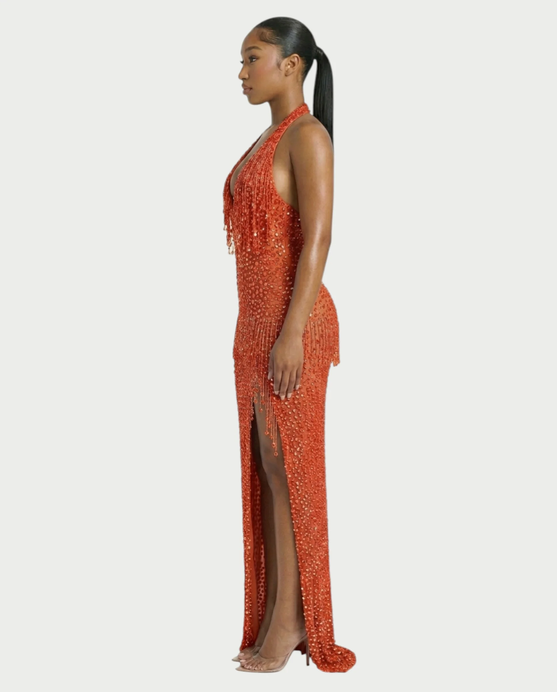 MYRIZ Rhinestone Halter Draped Tassel Maxi Dress - Image 13