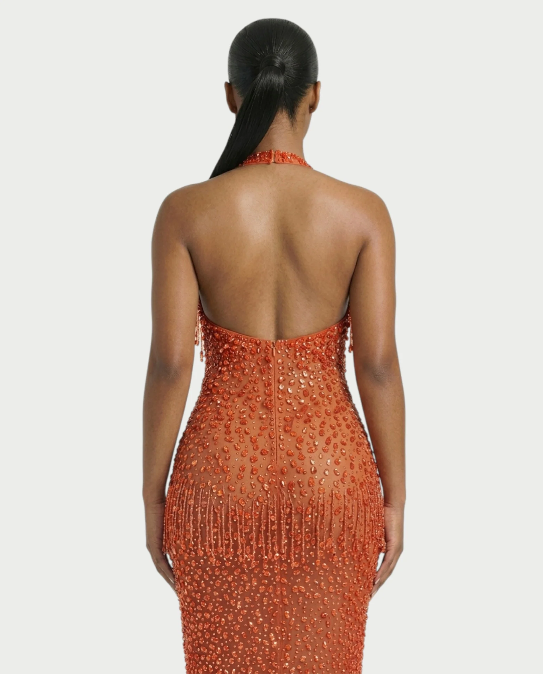 MYRIZ Rhinestone Halter Draped Tassel Maxi Dress - Image 15