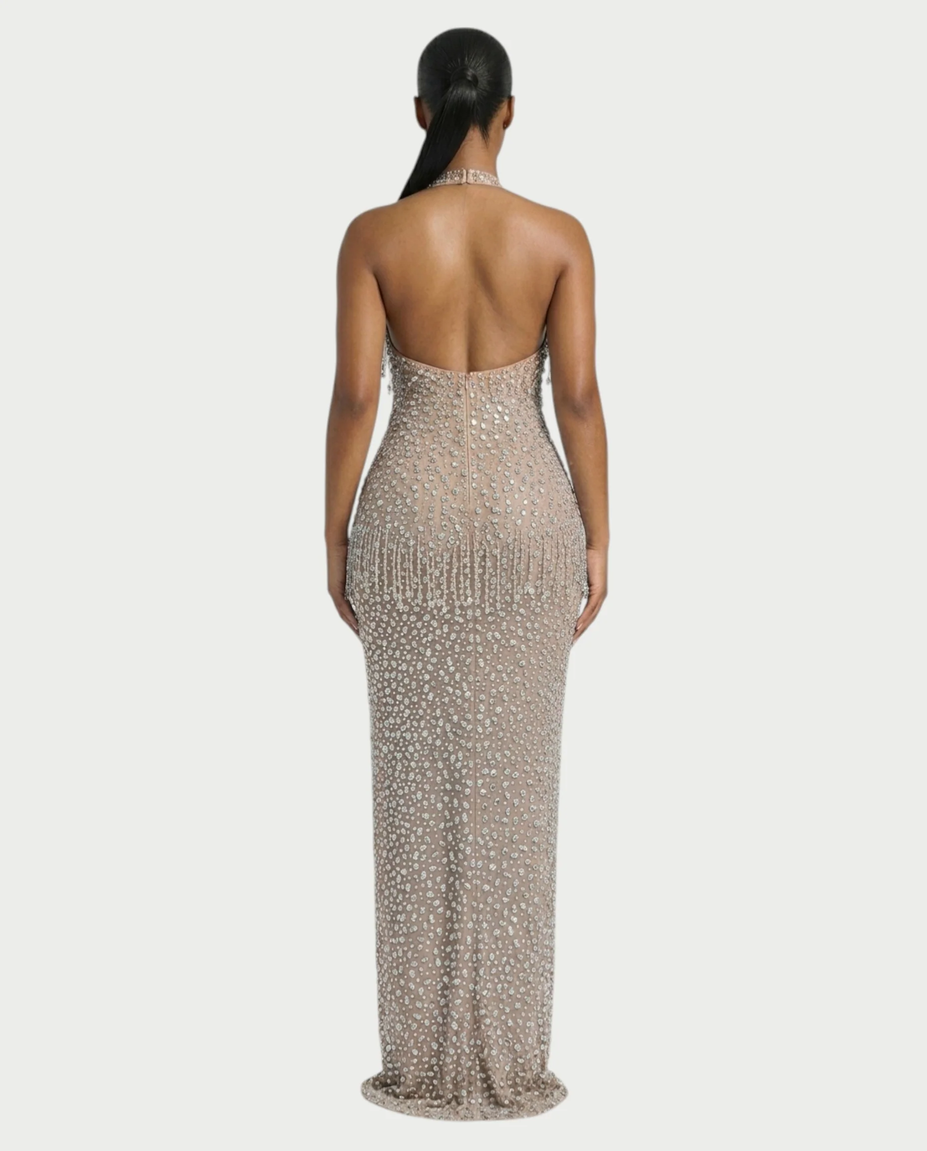 MYRIZ Rhinestone Halter Draped Tassel Maxi Dress - Image 17