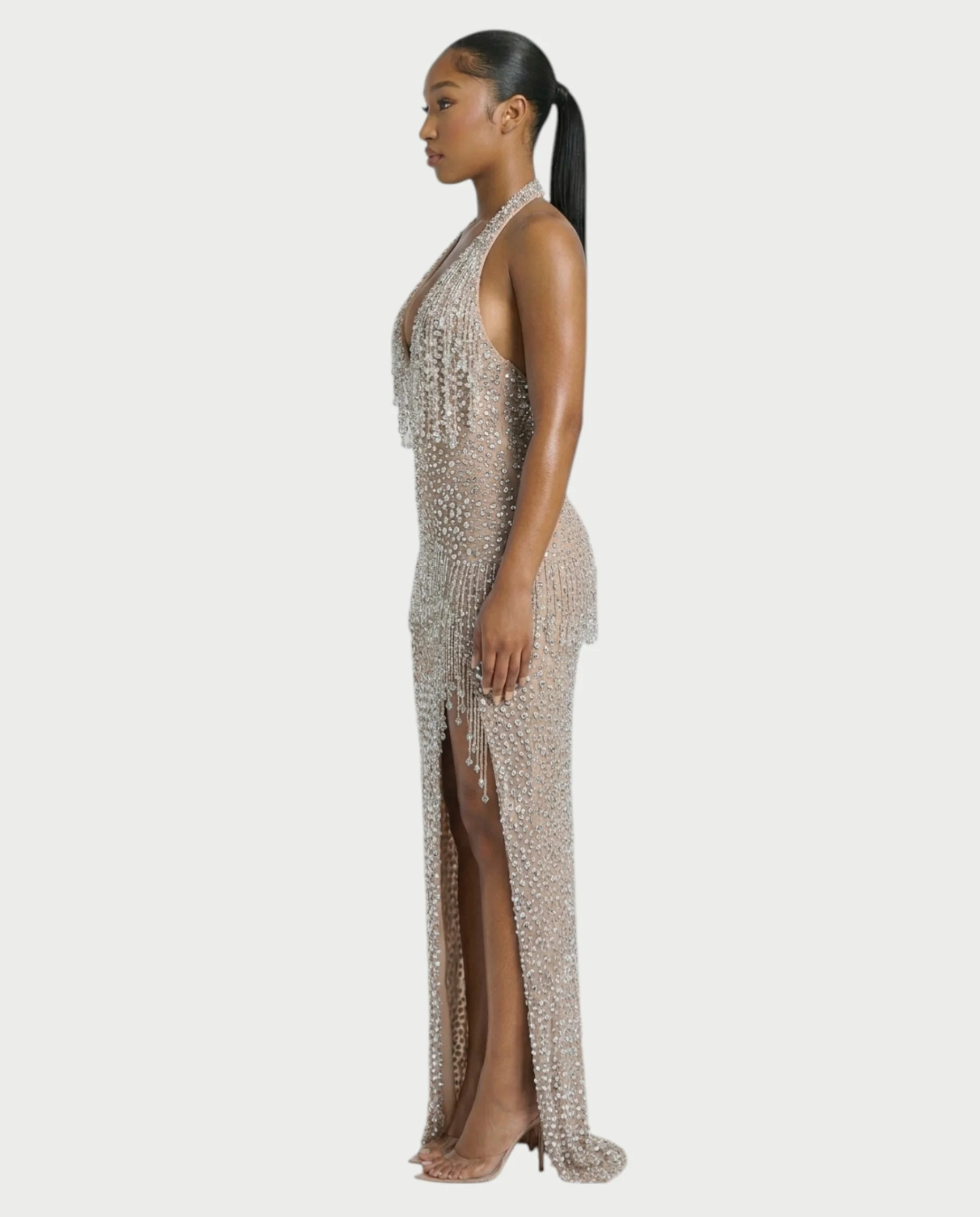 MYRIZ Rhinestone Halter Draped Tassel Maxi Dress - Image 18
