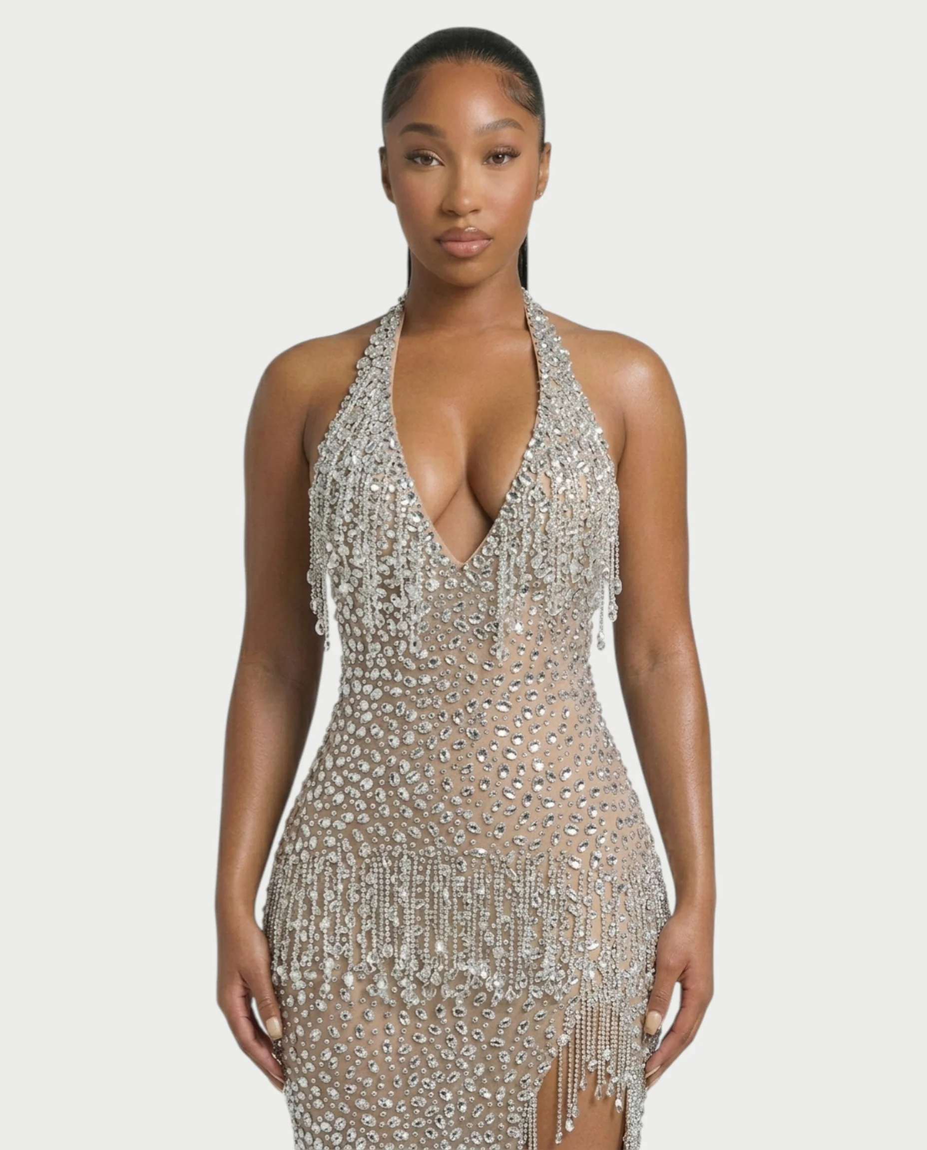 MYRIZ Rhinestone Halter Draped Tassel Maxi Dress - Image 19