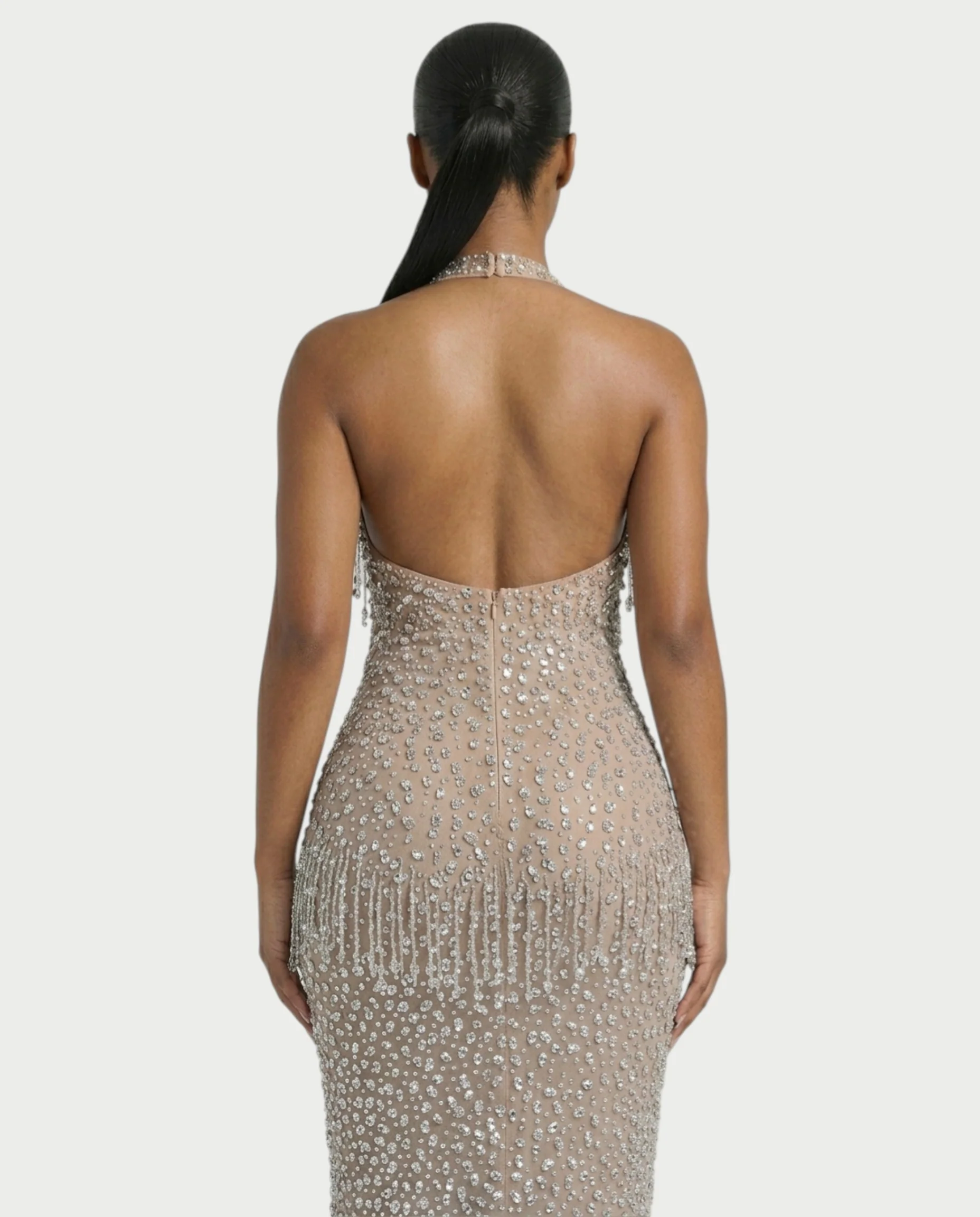 MYRIZ Rhinestone Halter Draped Tassel Maxi Dress - Image 20