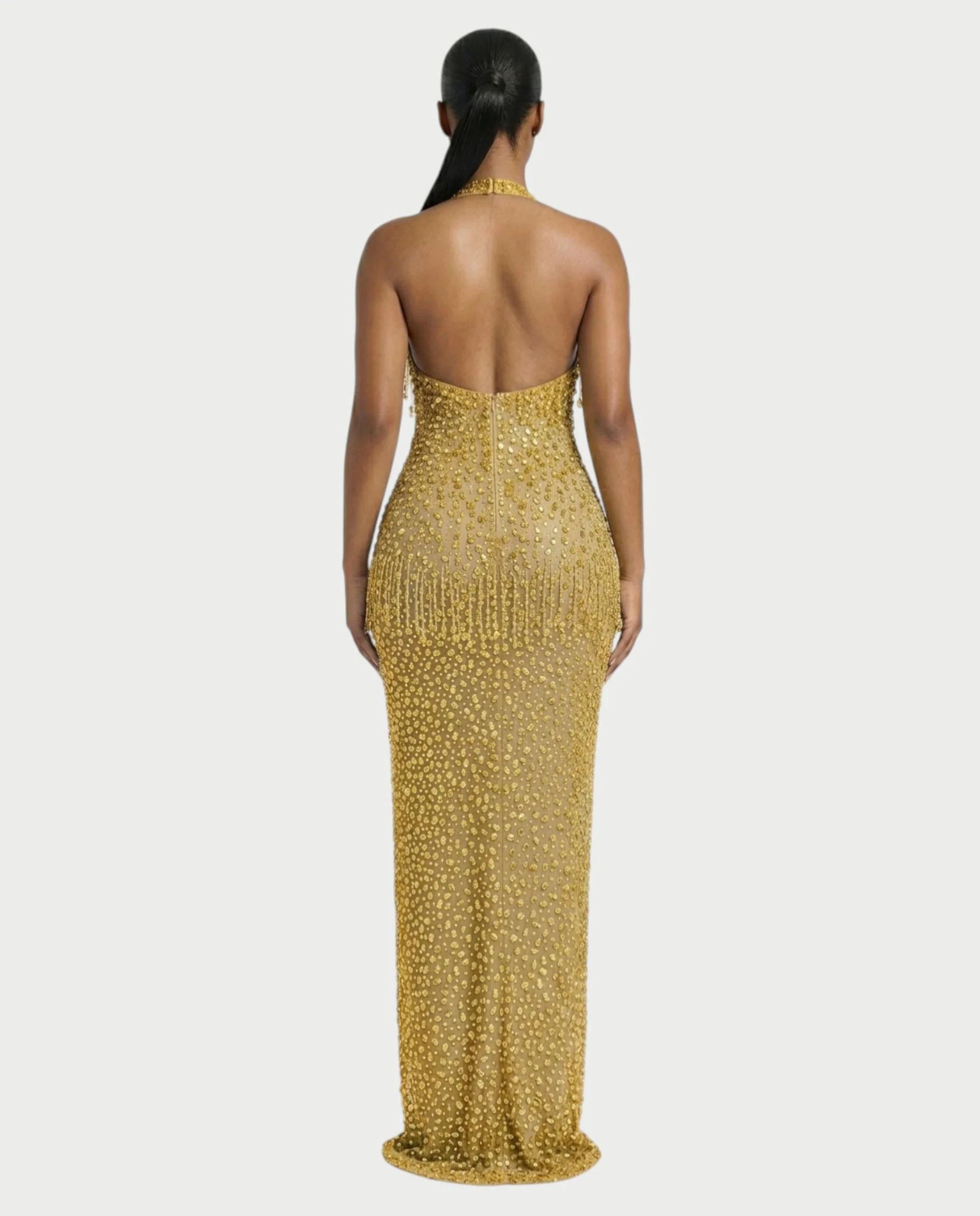 MYRIZ Rhinestone Halter Draped Tassel Maxi Dress - Image 22