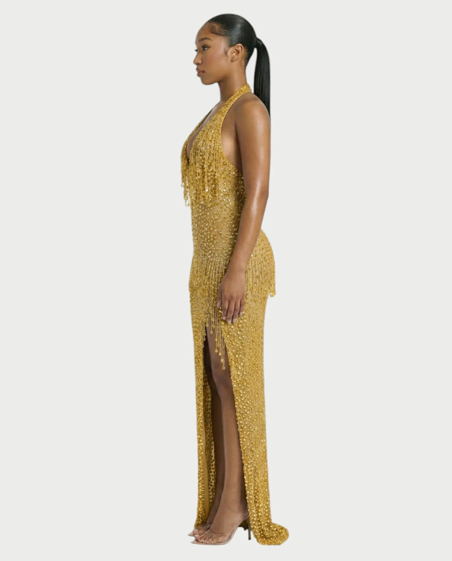 MYRIZ Rhinestone Halter Draped Tassel Maxi Dress - Image 23