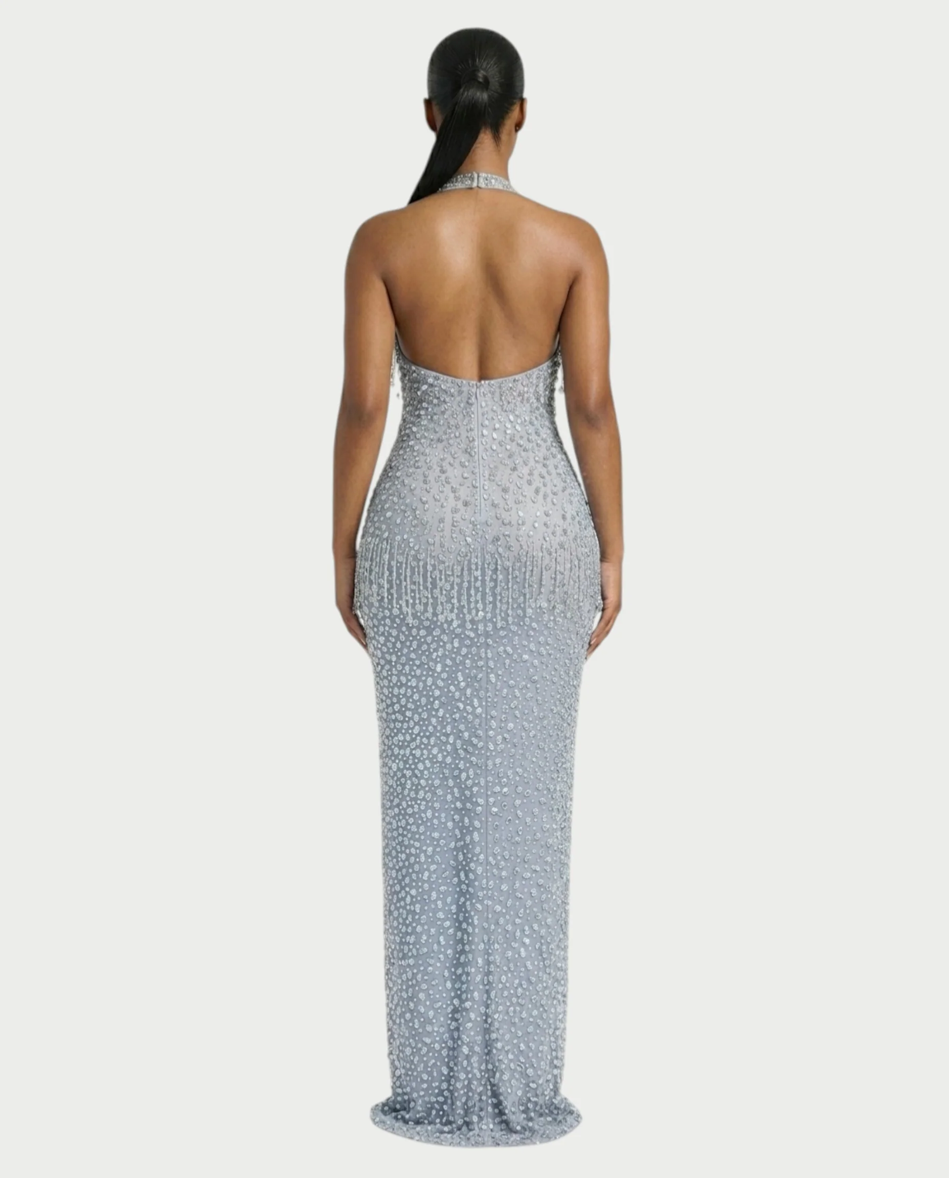 MYRIZ Rhinestone Halter Draped Tassel Maxi Dress - Image 27
