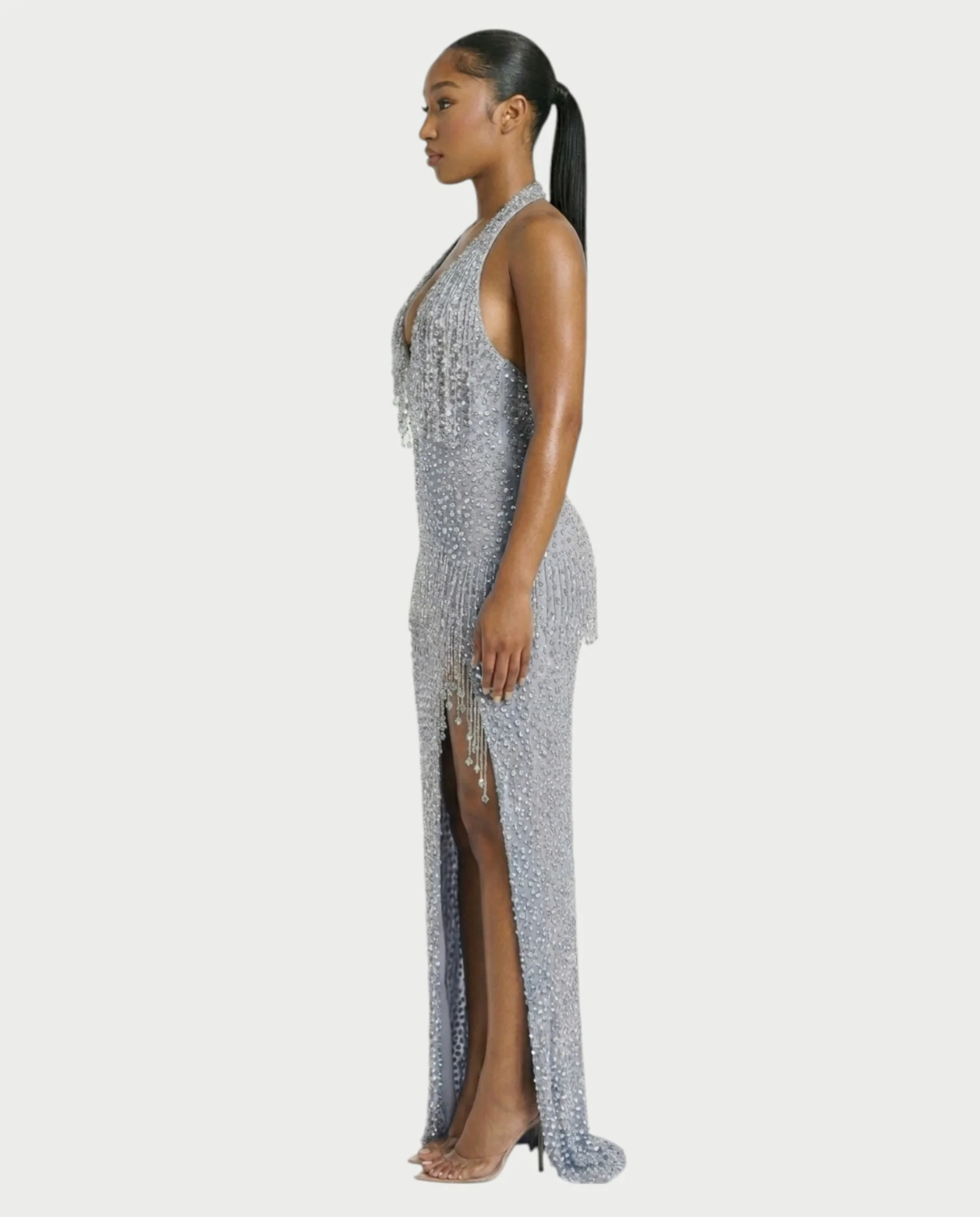 MYRIZ Rhinestone Halter Draped Tassel Maxi Dress - Image 28
