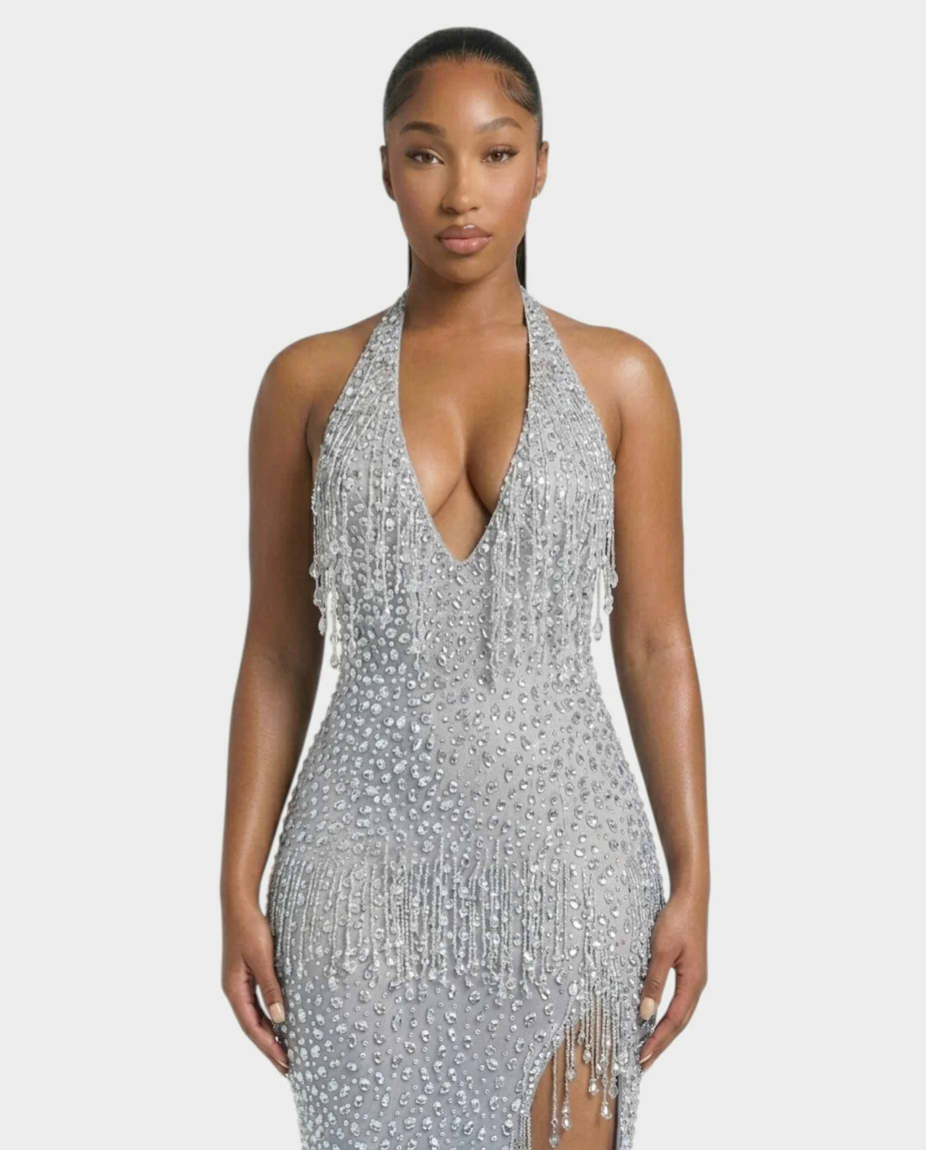 MYRIZ Rhinestone Halter Draped Tassel Maxi Dress - Image 29